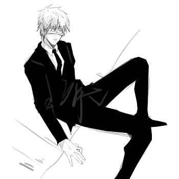 【五条悟】西装_咒术回战五条悟黑白漫画平涂日系同人绘画作品