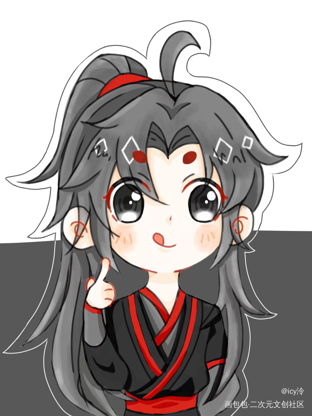 羡三岁_魔道祖师魏无羡平涂Q版同人绘画作品