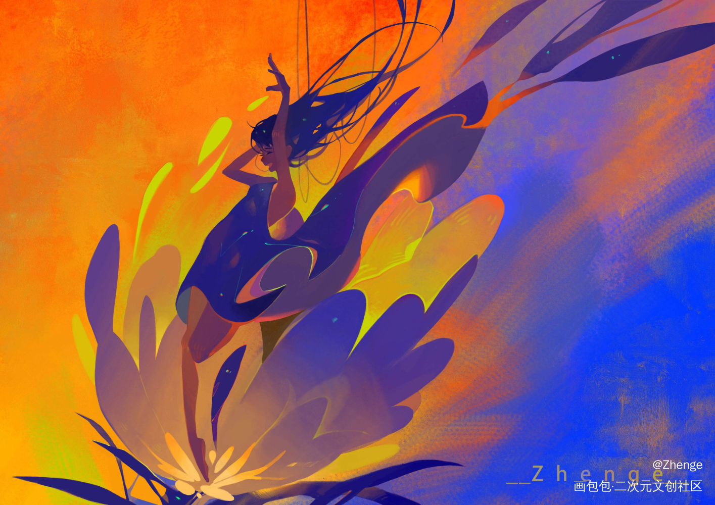 花_色彩平涂板绘绘画绘画作品