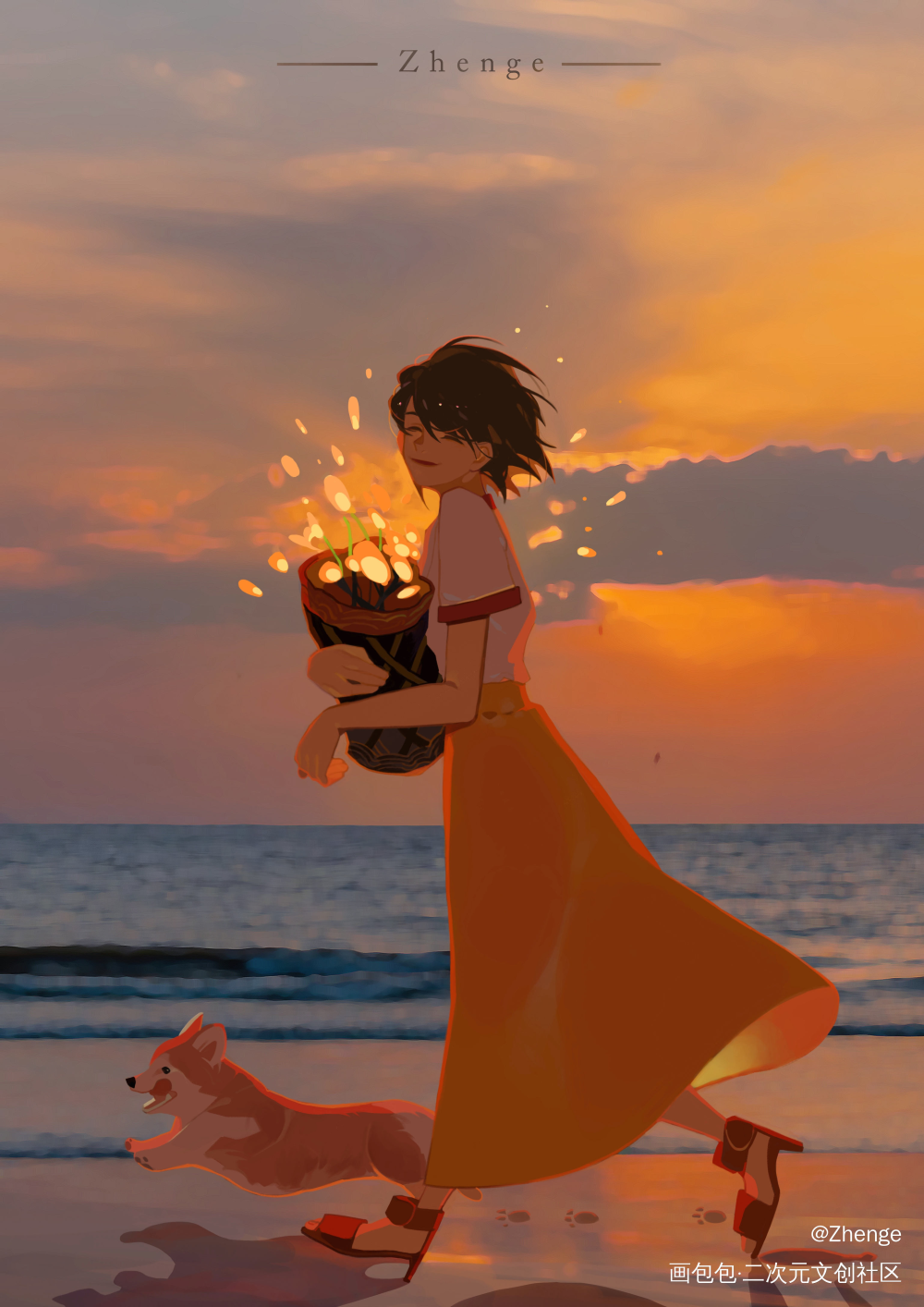 夏日花火_色彩平涂板绘绘画绘画作品