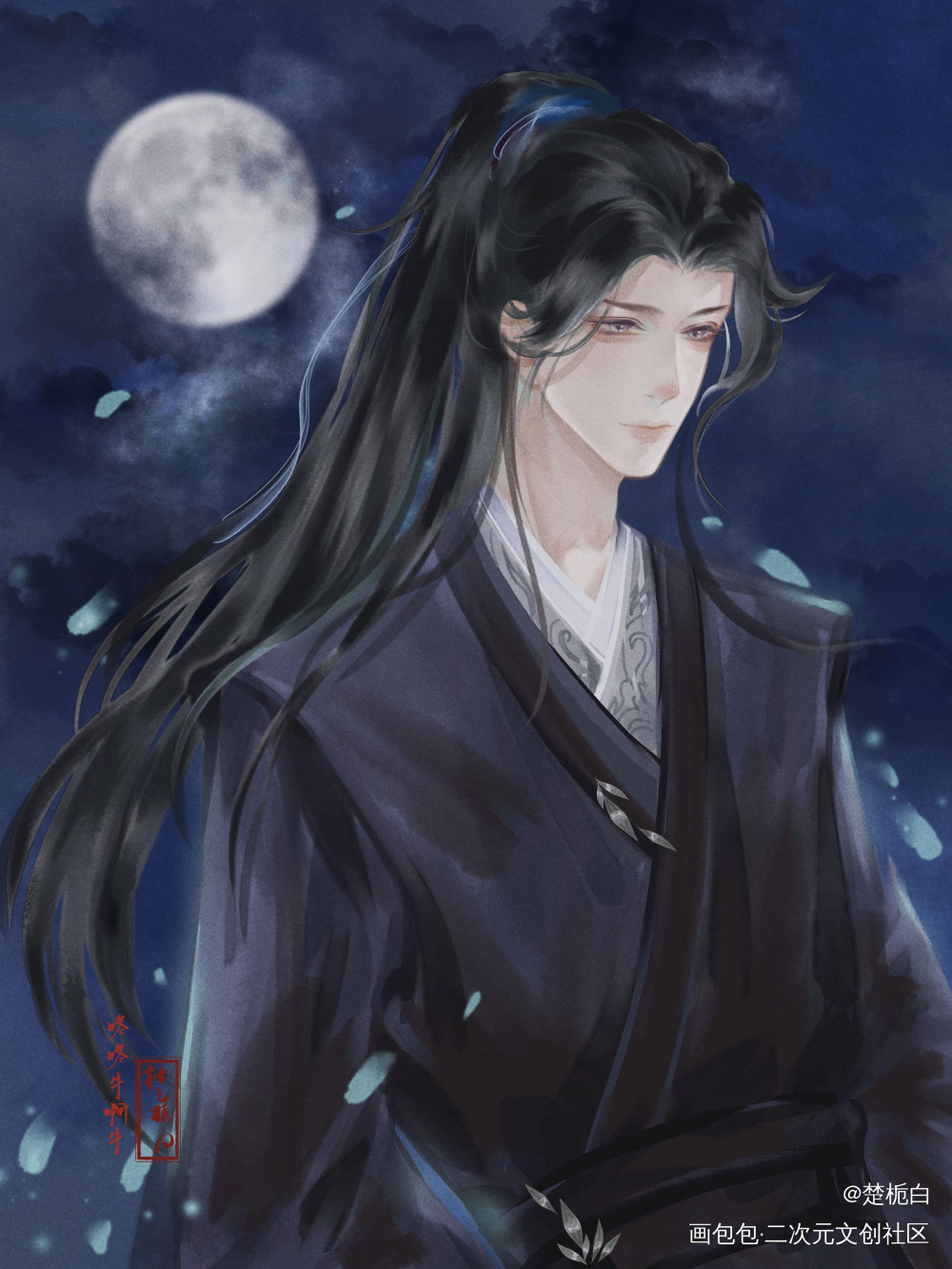 墨燃_二哈和他的白猫师尊墨燃古风绘画作品