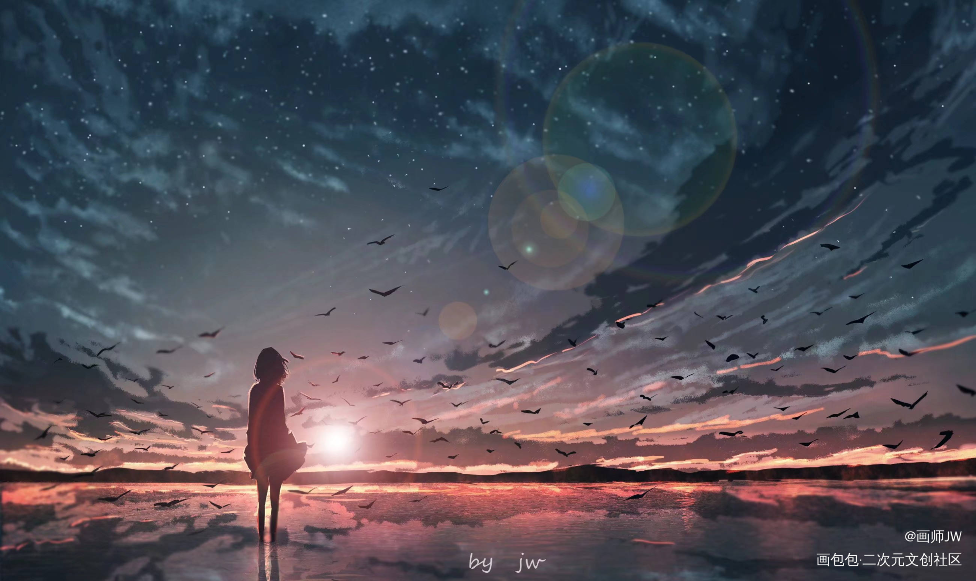梦是唯一的归属_厚涂日系插画孤寂少女板绘插画壁纸绘画原创绘画作品
