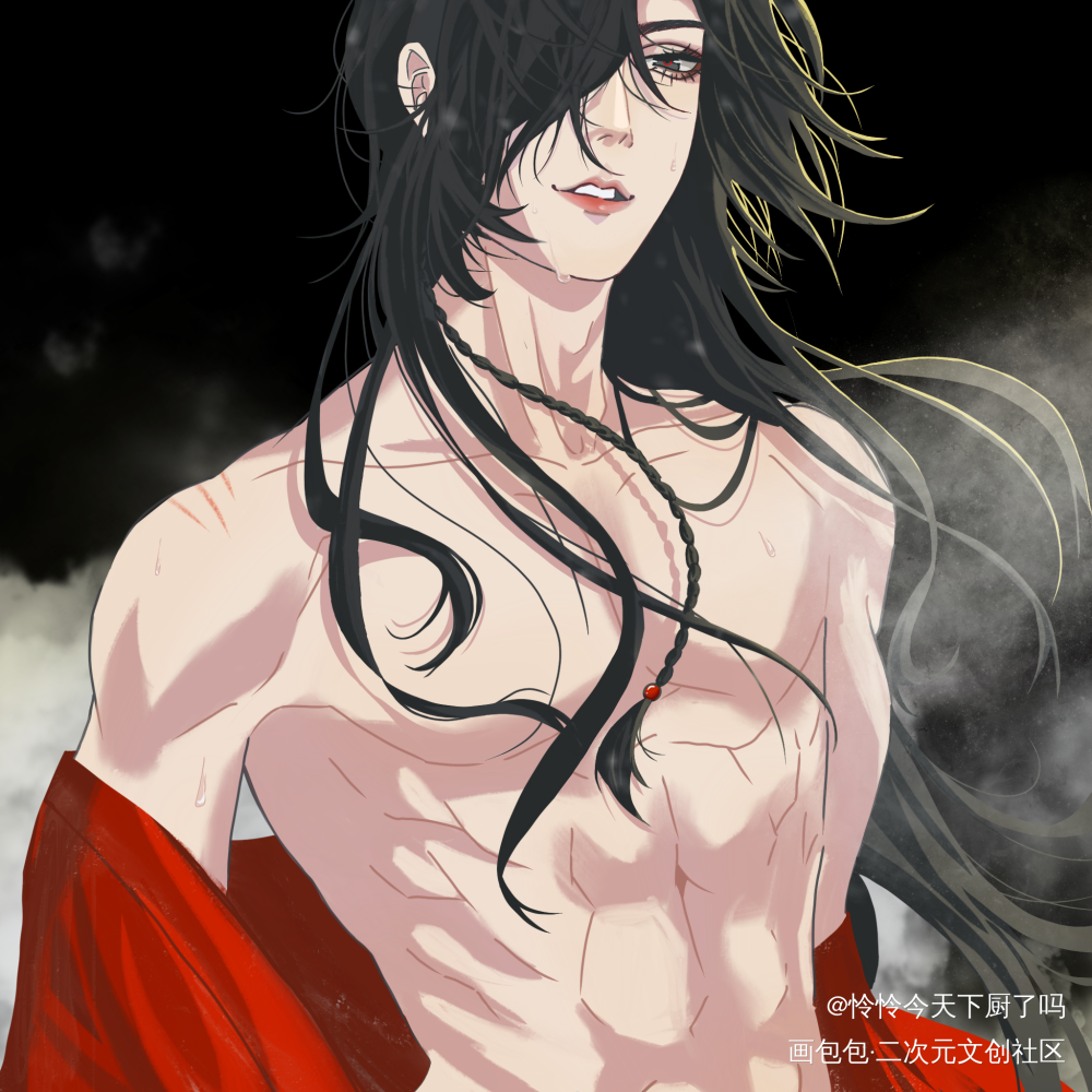 “哥哥，我洗好啦。”_天官赐福花城绘画作品