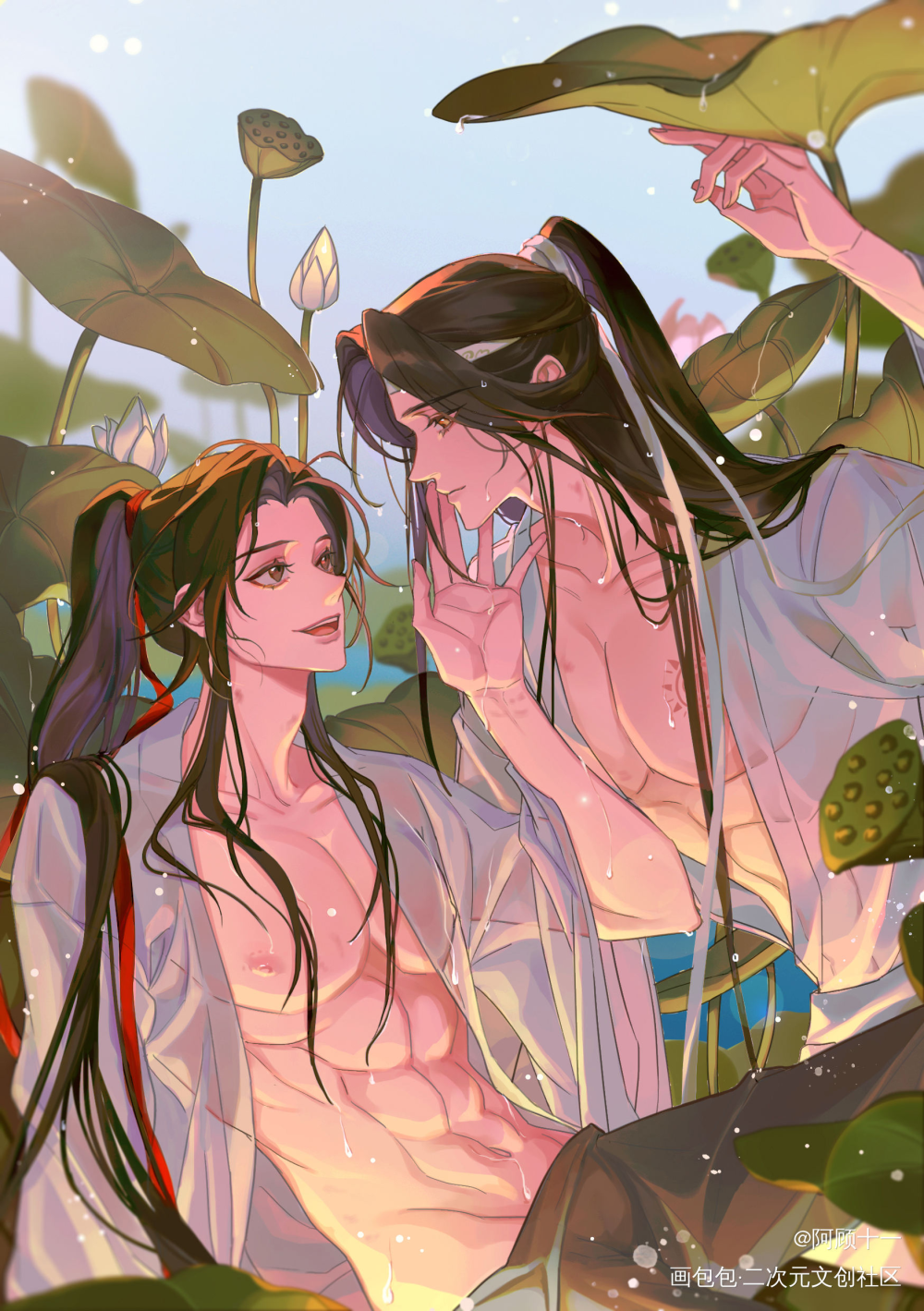 莲蓬_魔道祖师忘羡蓝忘机魏无羡日系插画同人绘画作品