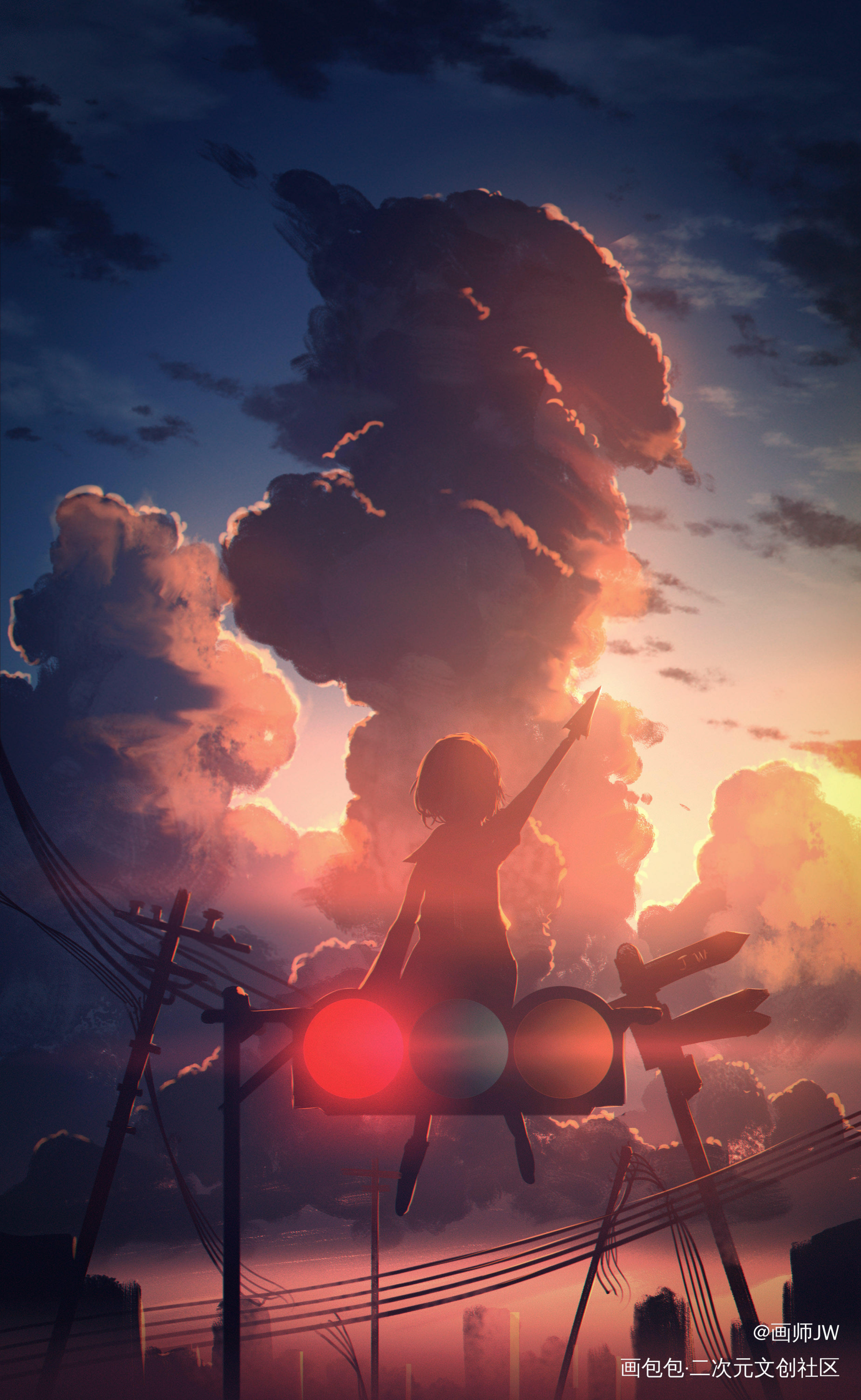 停下脚步_厚涂日系插画孤寂少女板绘插画绘画绘画作品