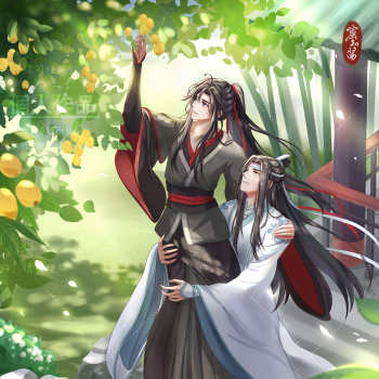 忘羡-摘枇杷_魔道祖师忘羡蓝忘机魏无羡日系我要上首推插画同人绘画