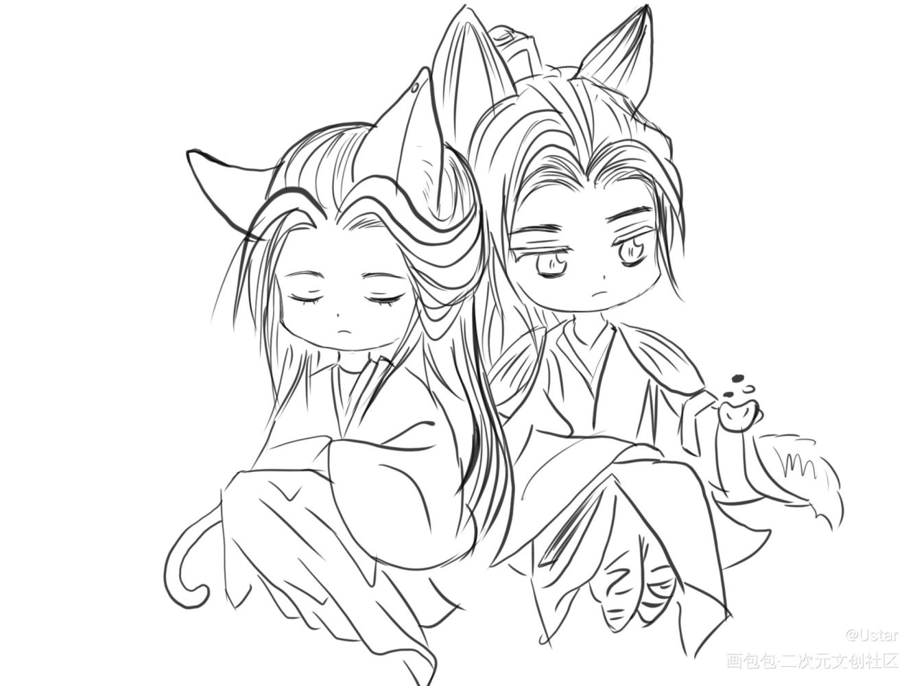 燃晚_二哈和他的白猫师尊燃晚板绘临摹绘画作品