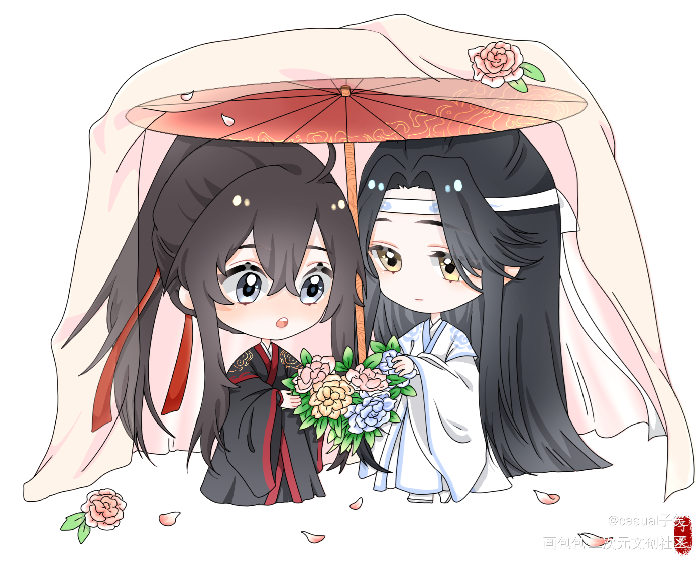 忘羡067_魔道祖师忘羡蓝忘机魏无羡平涂Q版同人绘画作品