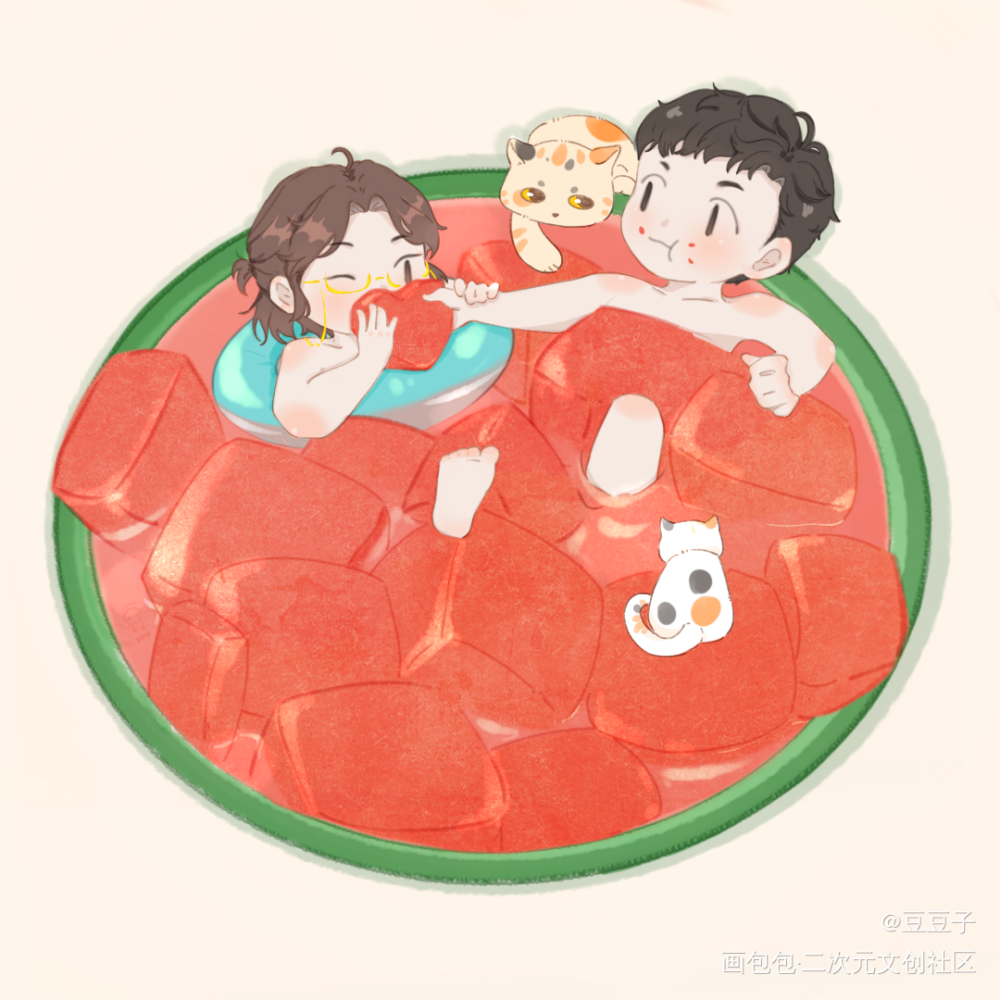藏在西瓜里的夏天_默读舟渡费渡骆闻舟Q版同人绘画作品