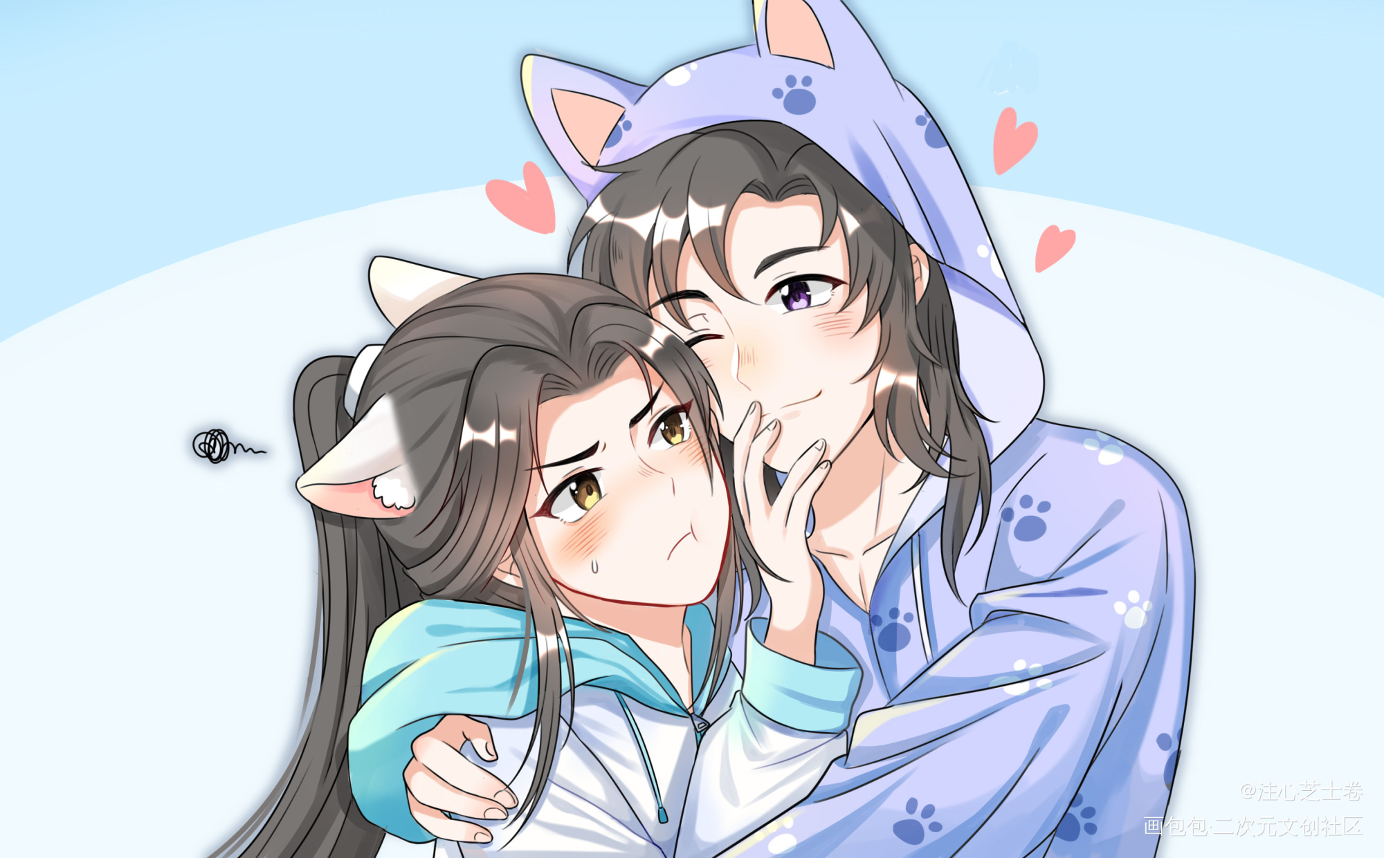 贴贴！_二哈和他的白猫师尊燃晚墨燃楚晚宁绘画作品