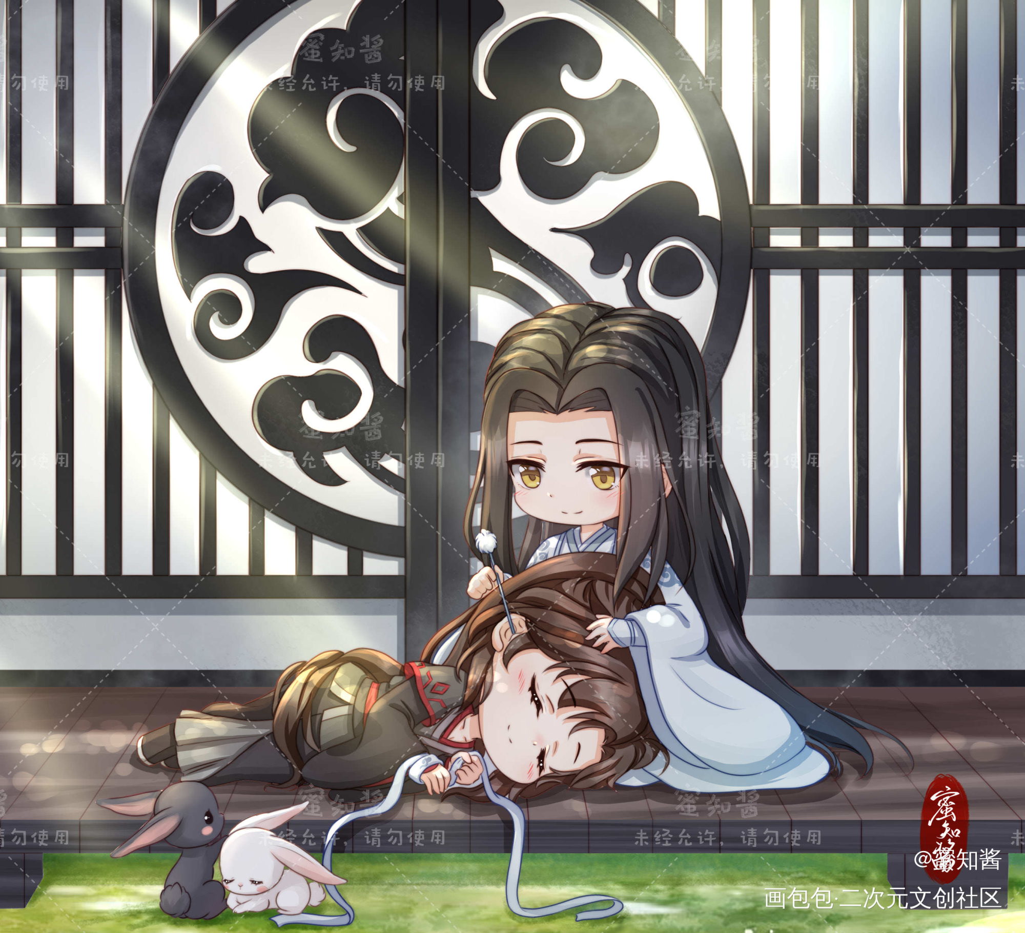 魔道同人忘羡-岁月静好_魔道祖师忘羡蓝忘机魏无羡平涂日系Q版我要上首推插画同人绘画作品