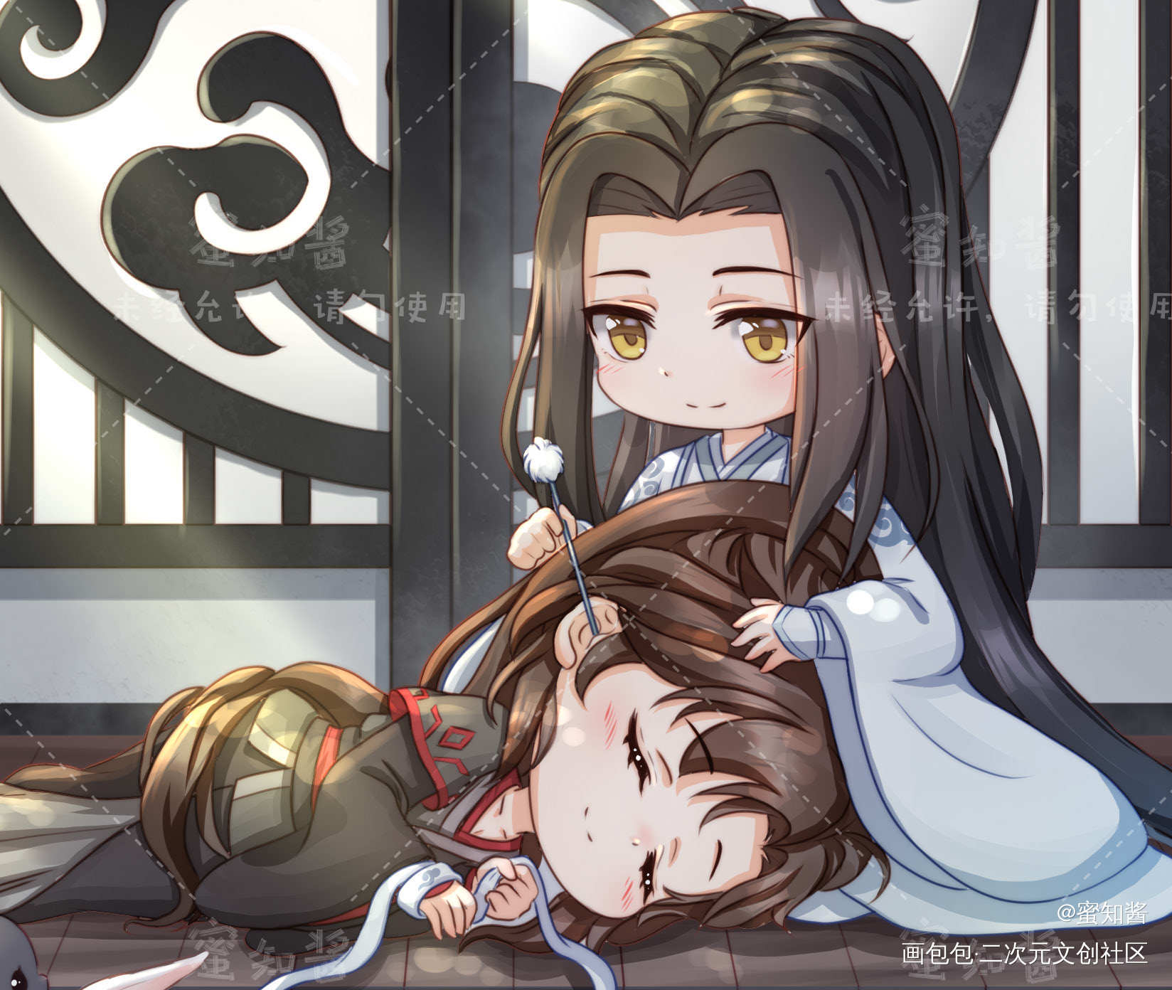 魔道同人忘羡-岁月静好_魔道祖师忘羡蓝忘机魏无羡平涂日系Q版我要上首推插画同人绘画作品