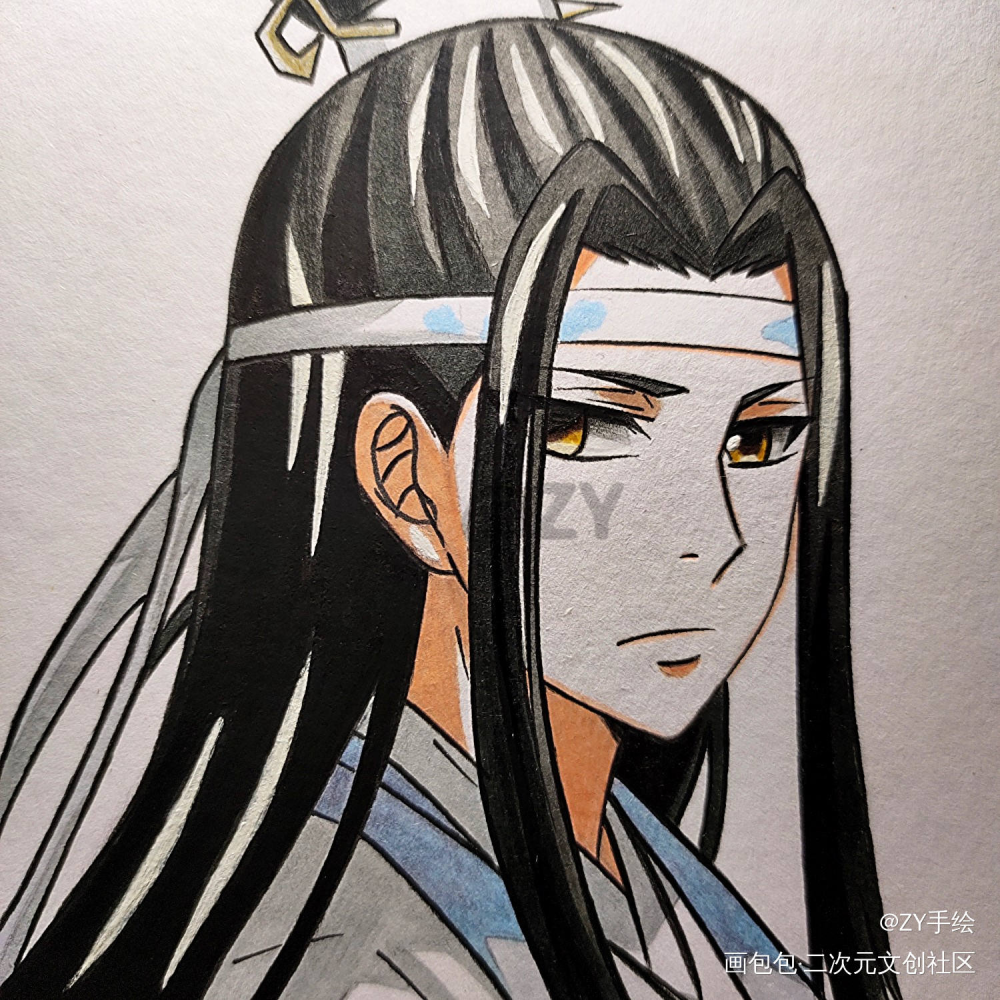 蓝忘机(临摹)_魔道祖师蓝忘机临摹手绘动漫头像绘画作品