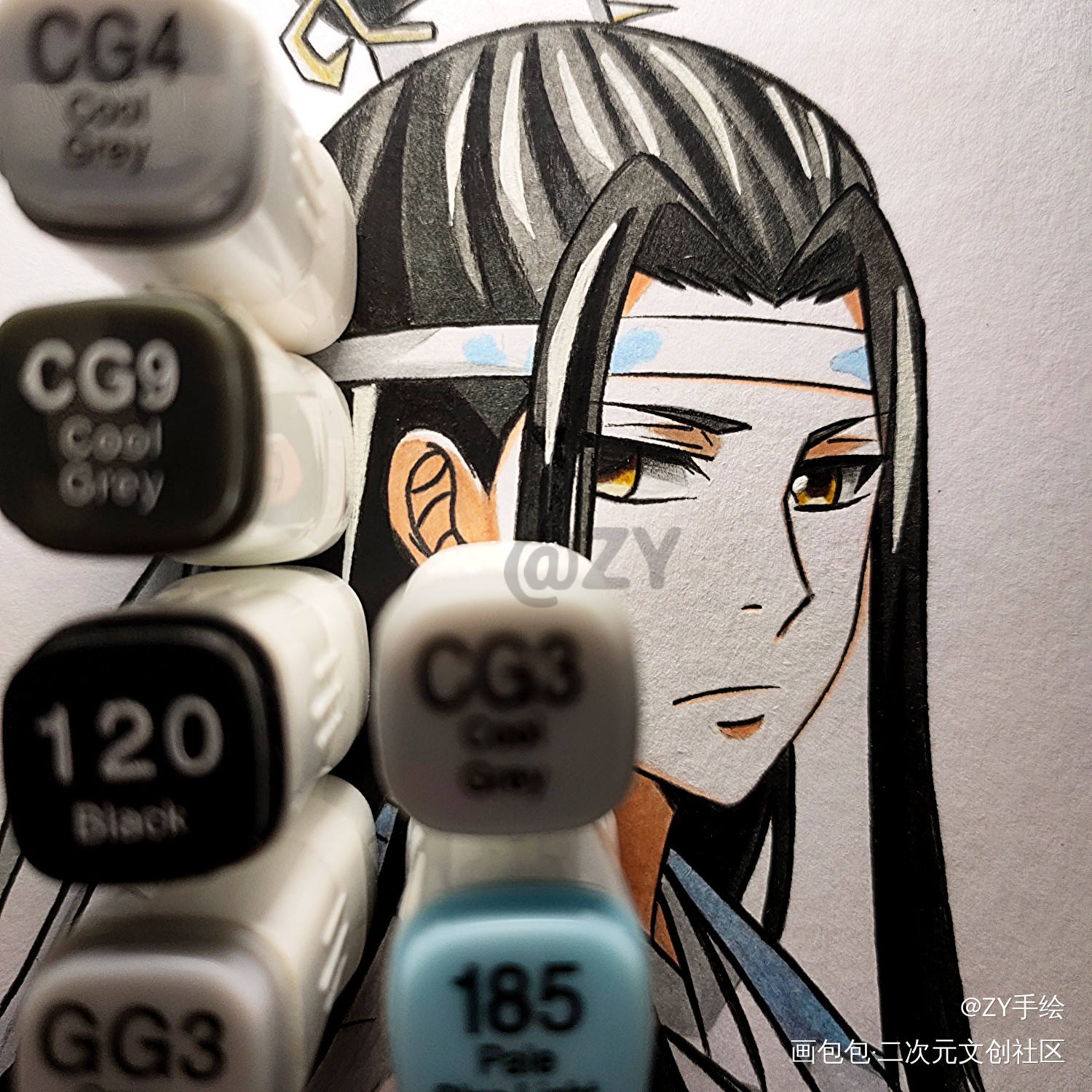 蓝忘机(临摹)_魔道祖师蓝忘机临摹手绘动漫头像绘画作品