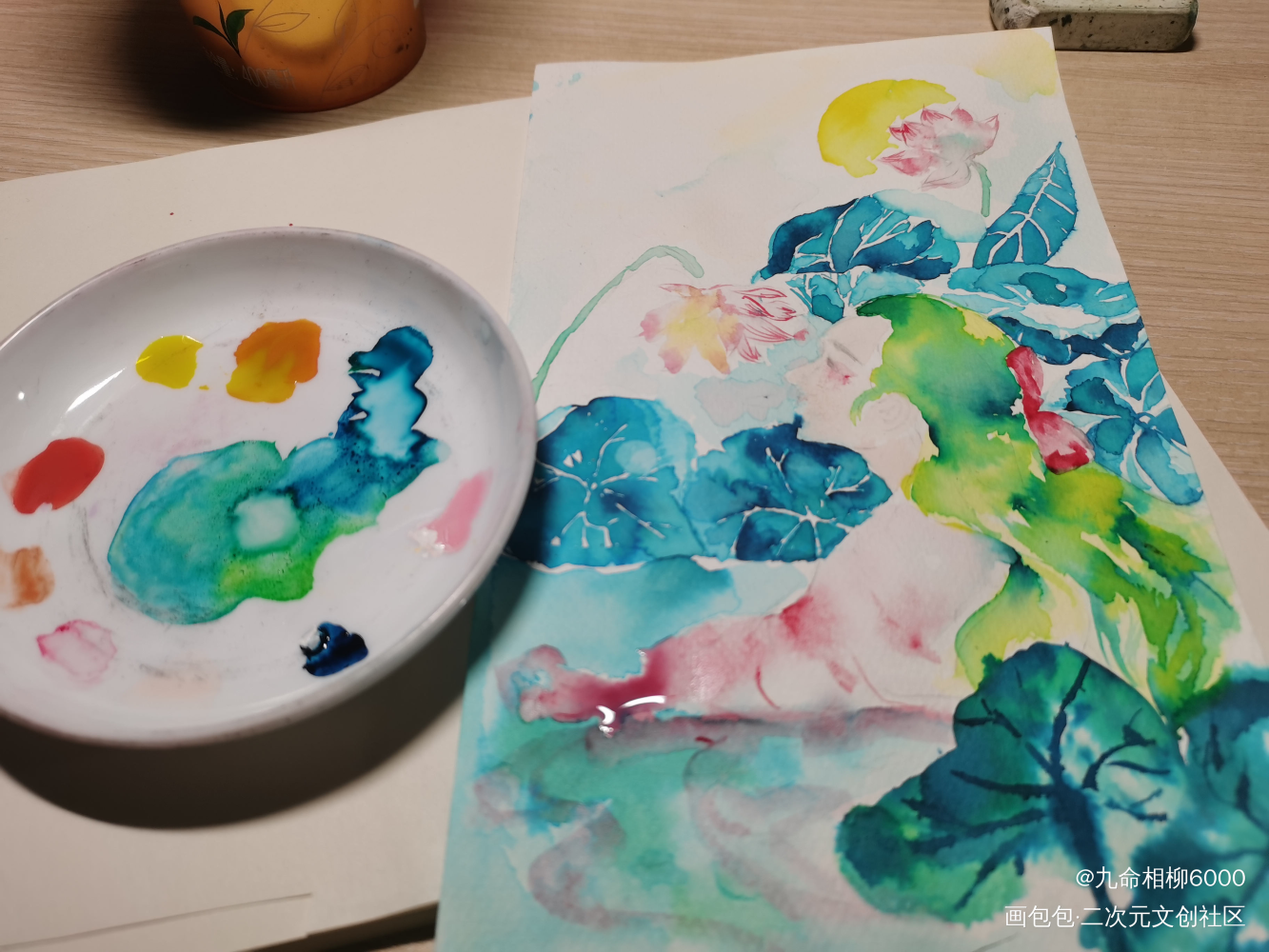 荷花精（求赞求赞）_手绘水彩绘画作品