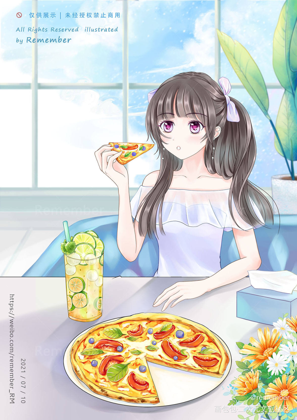 吃披萨的女孩_日系我要上首推插画原创原创绘画作品