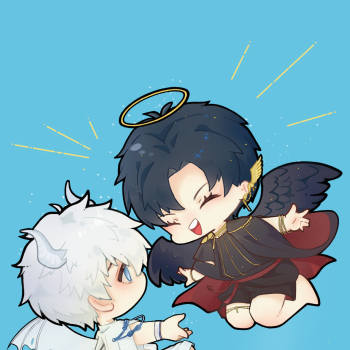 白恶魔和黑天使～_时光代理人陆光平涂日系q版程小时绘画作品