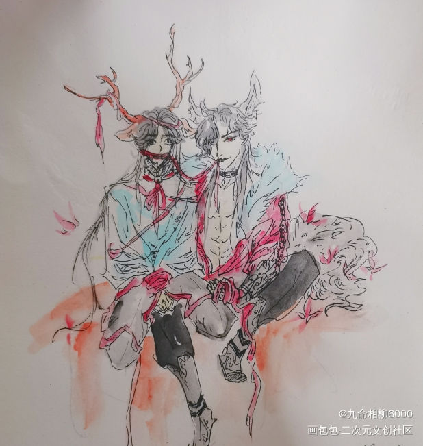 天官赐福（模仿灰灰老师，求赞）_天官赐福花怜手绘水彩绘画作品