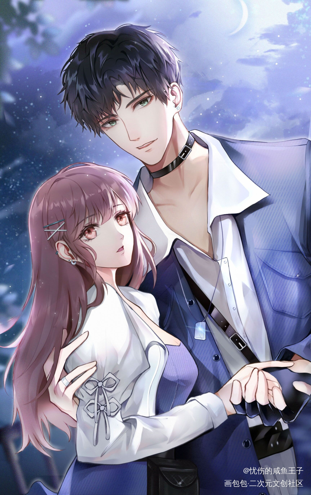 夜色倾人_光与夜之恋平涂日系插画原创绘画作品