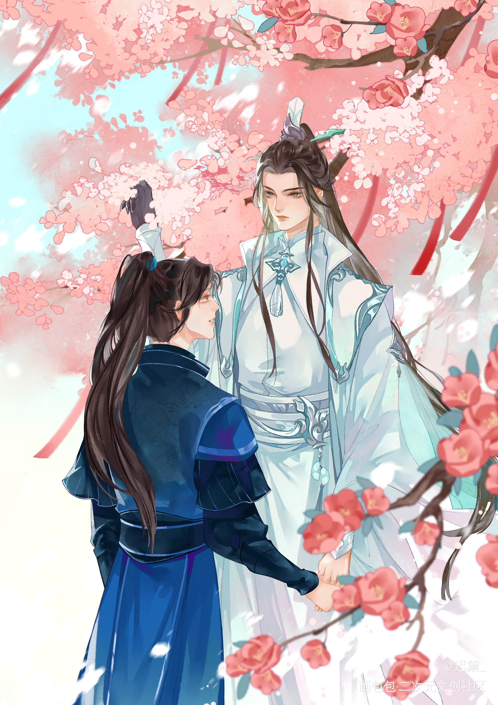 海棠初见~_二哈和他的白猫师尊墨燃楚晚宁绘画作品