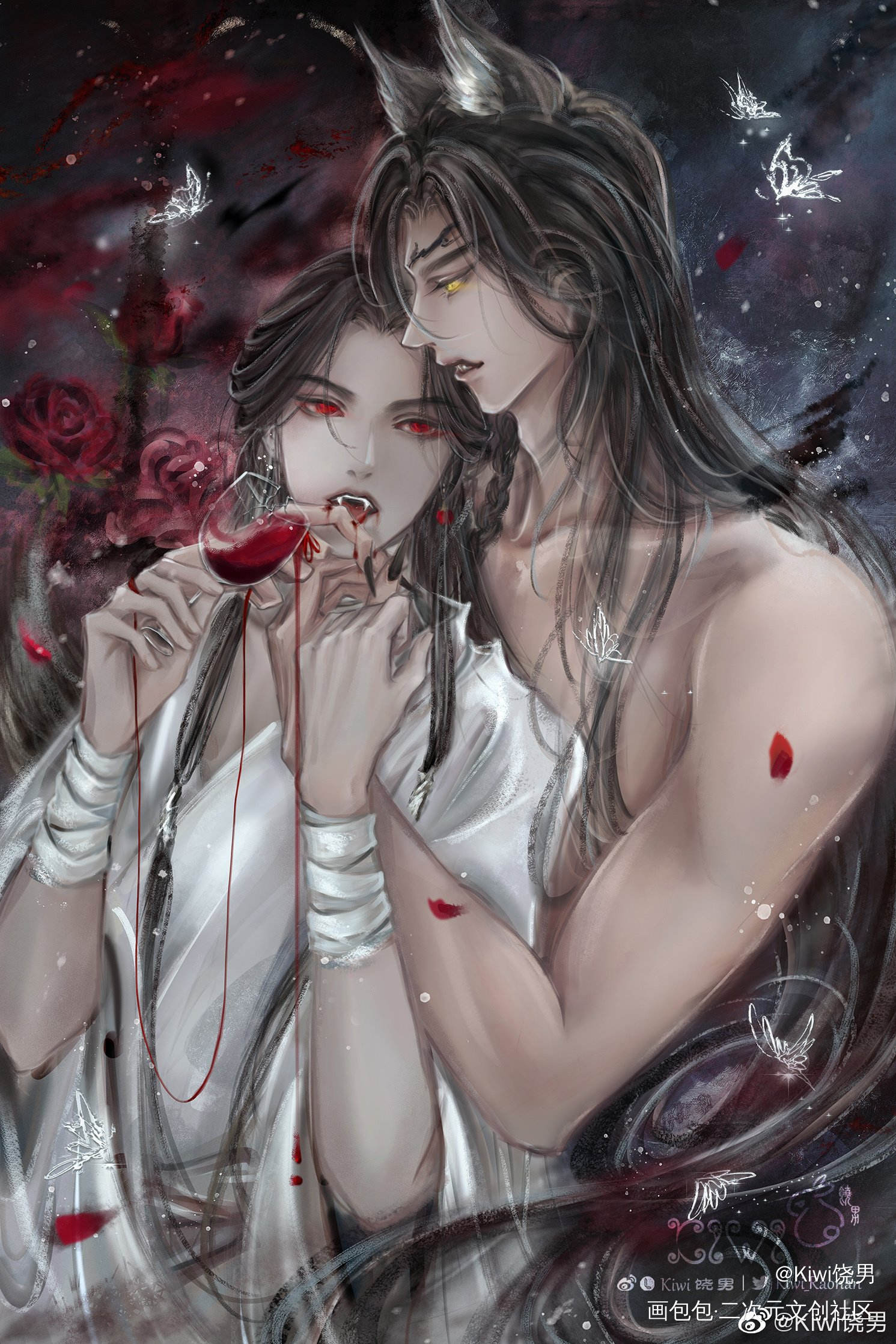 《花怜》人狼花X吸血鬼怜_天官赐福谢怜花城绘画作品
