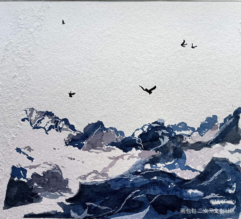 雪山_手绘水彩绘画作品