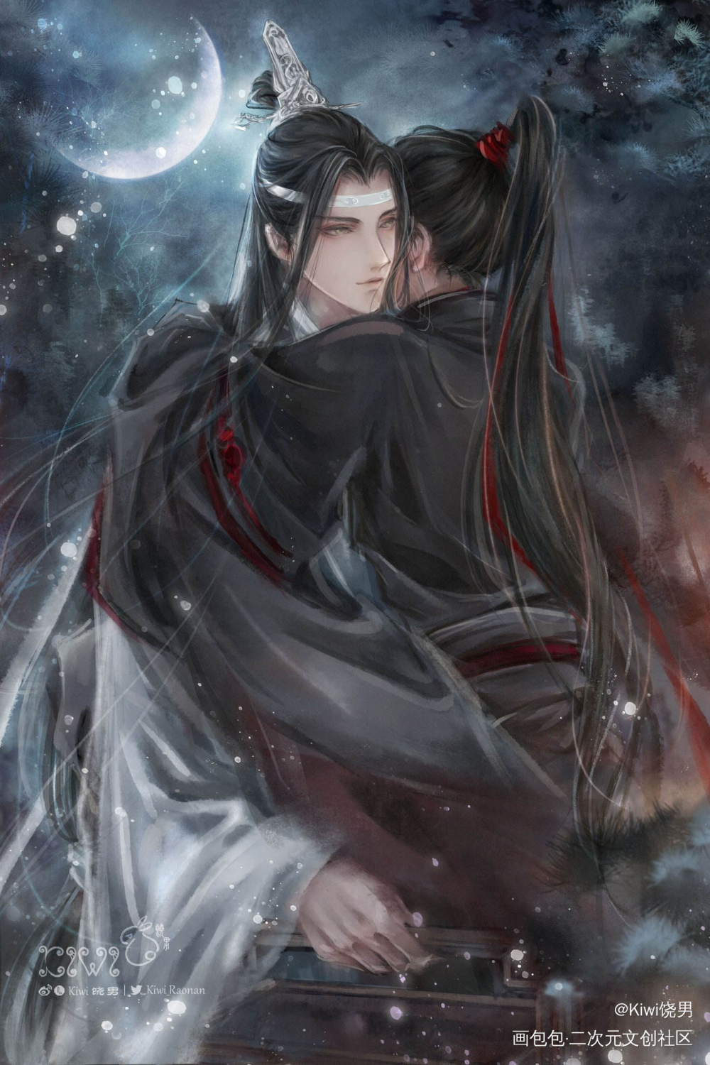 《忘羡》元旦贺图_魔道祖师忘羡蓝忘机魏无羡绘画作品