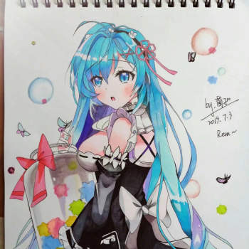 蕾姆马克笔临摹_re:从零开始的异世界生活蕾姆手绘绘画作品