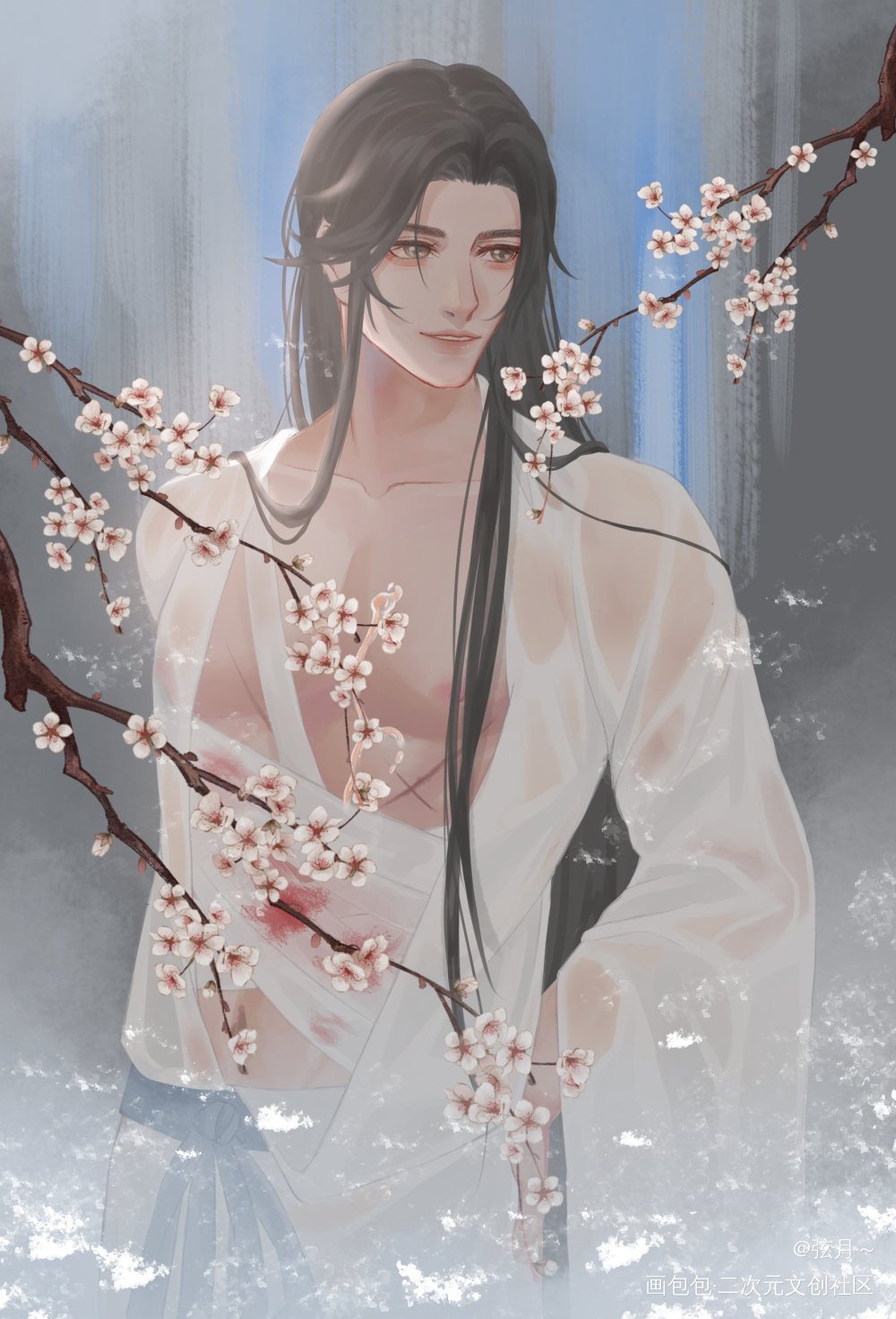 师尊，要一起泡温泉吗？_二哈和他的白猫师尊墨燃古风绘画作品