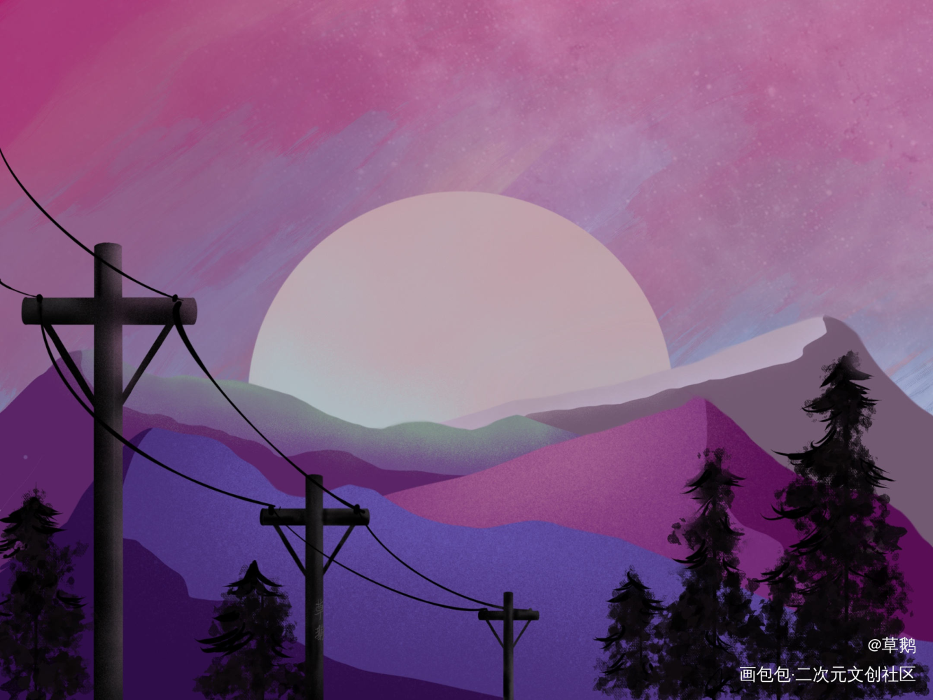 月光下的_手绘立绘平涂绘画作品