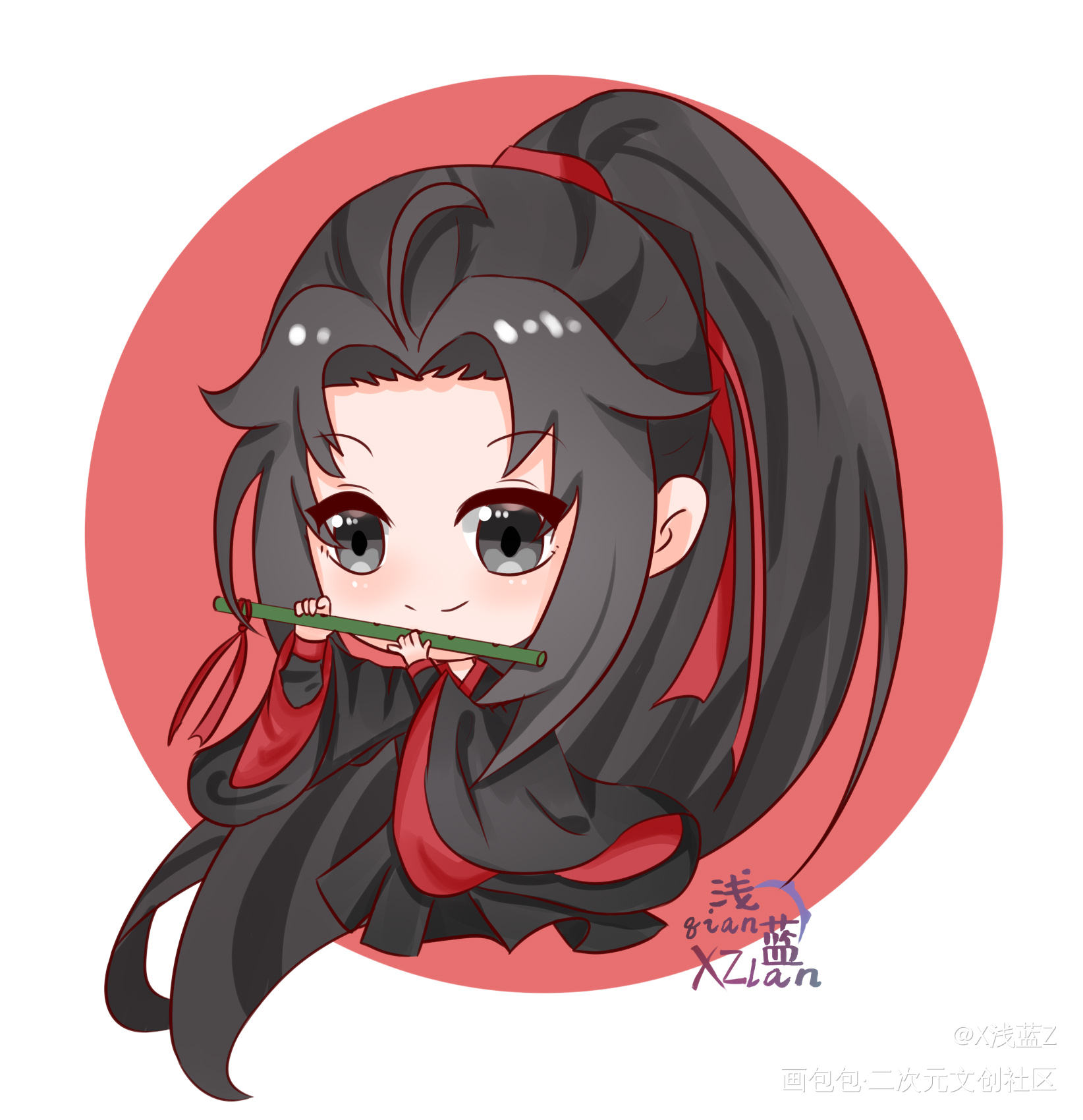 吹笛子的小羡羡_魔道祖师忘羡魏无羡Q版绘画作品