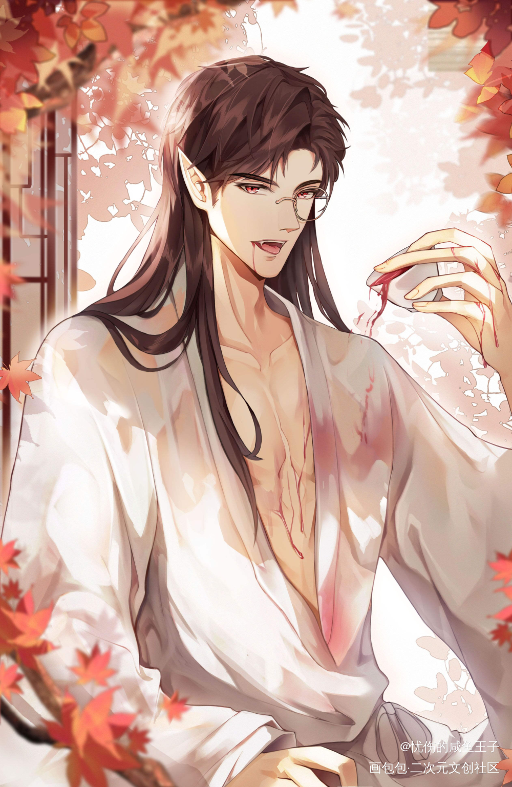 七夕快乐_光与夜之恋陆沉古风平涂插画绘画作品