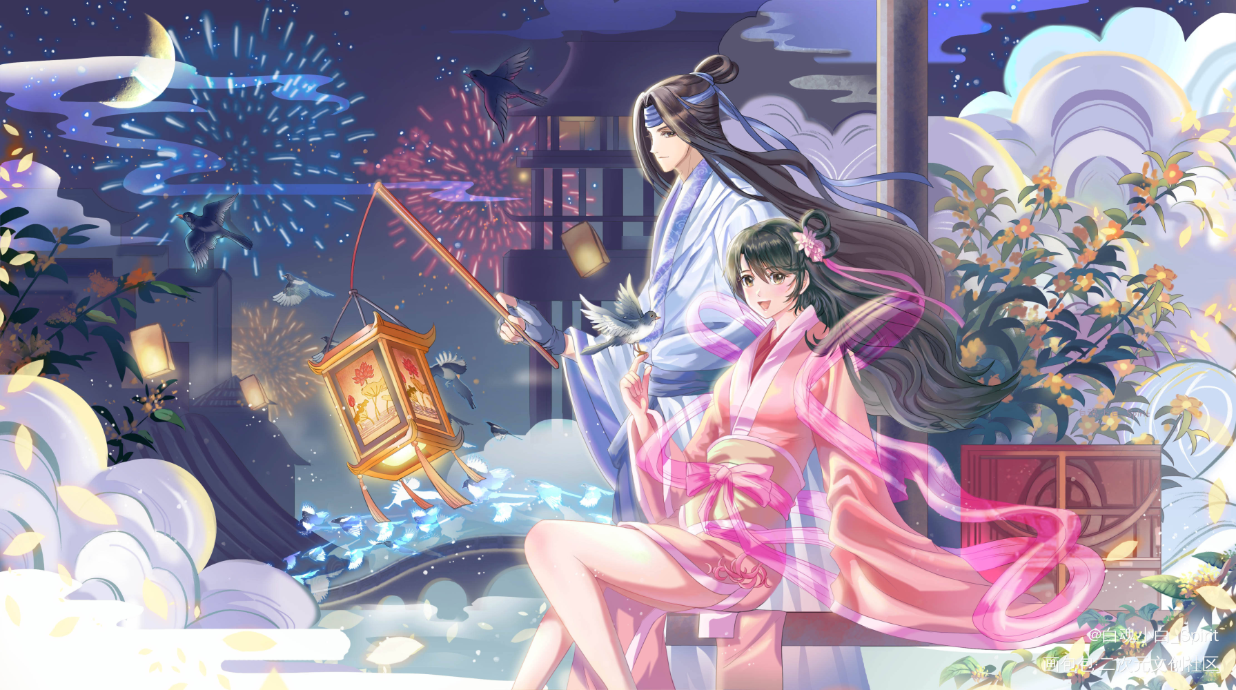 七夕_日系我要上首推插画牛郎织女七夕节原创oc绘画作品