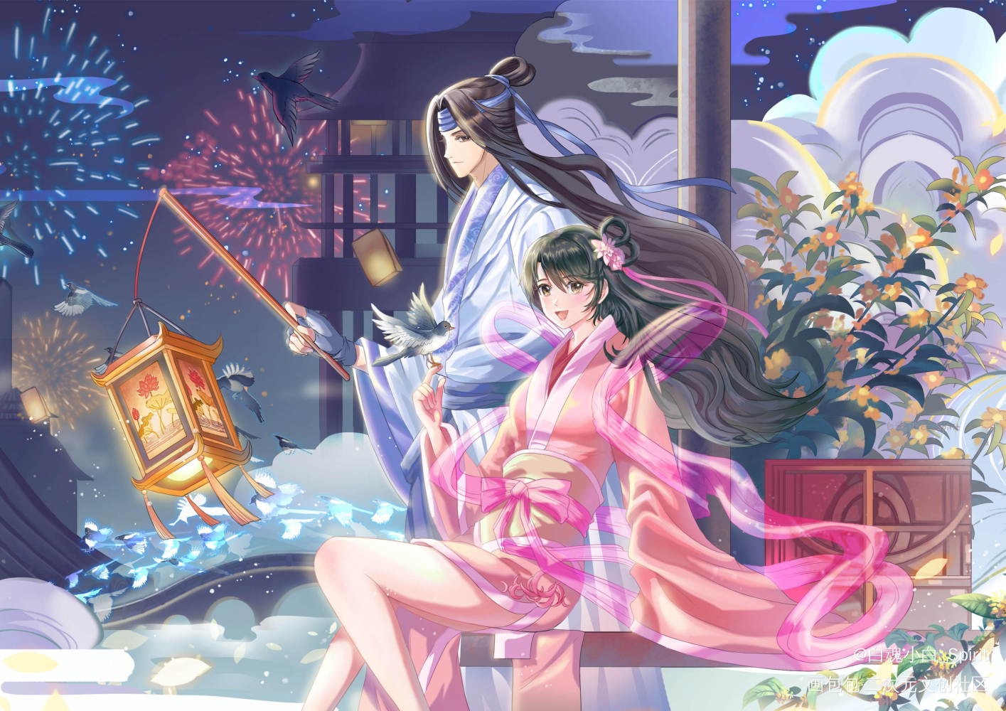 七夕_日系我要上首推插画牛郎织女七夕节原创oc绘画作品