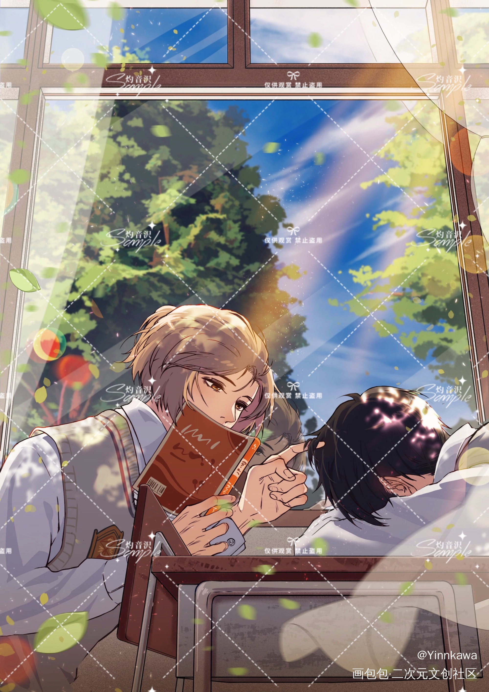 “盛夏 校园 暗恋。”_188男团洛温洛羿温小辉绘画作品