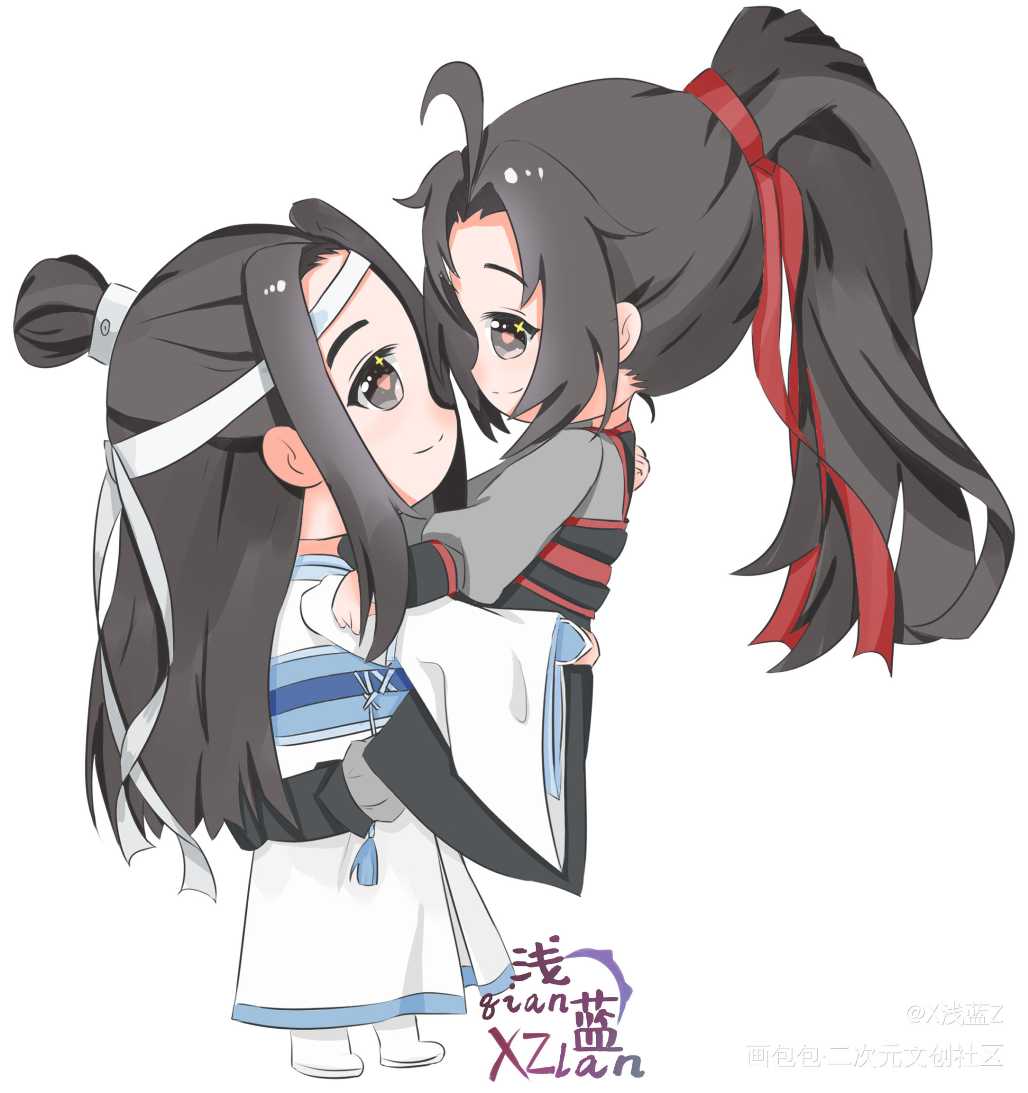 甜蜜_魔道祖师忘羡蓝忘机魏无羡Q版绘画作品