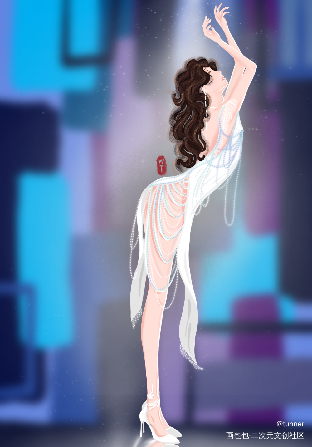 七夕快乐_二哈和他的白猫师尊燃晚楚晚宁同人板绘绘画作品