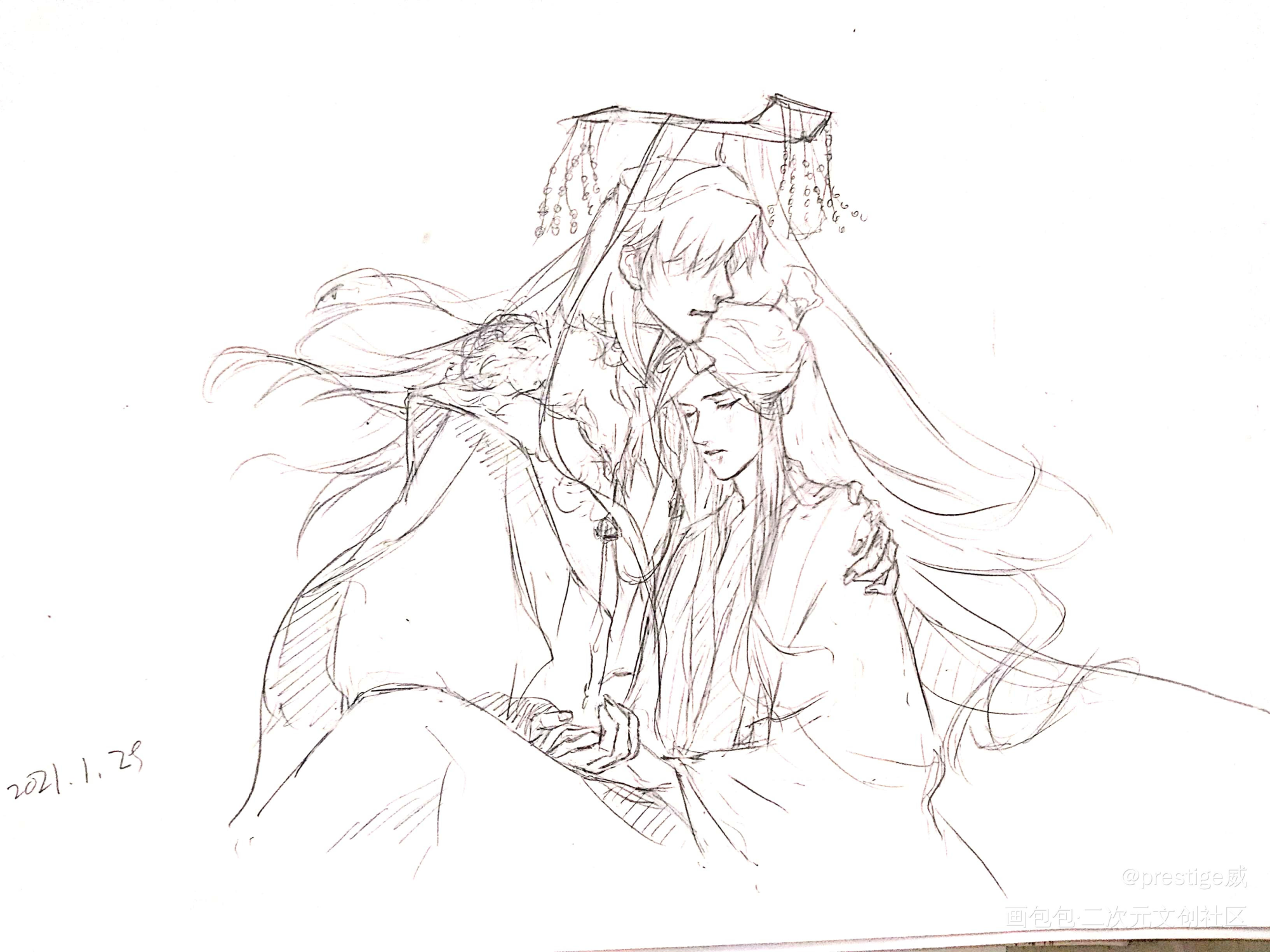 临摹二哈_二哈和他的白猫师尊燃晚手绘绘画作品