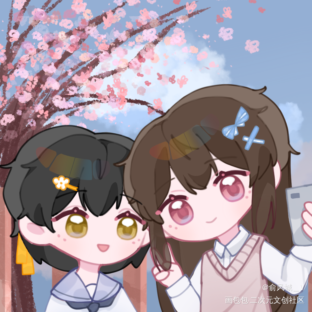 七夕贴贴(๑＞ڡ＜)♡_平涂日系Q版自设绘画作品