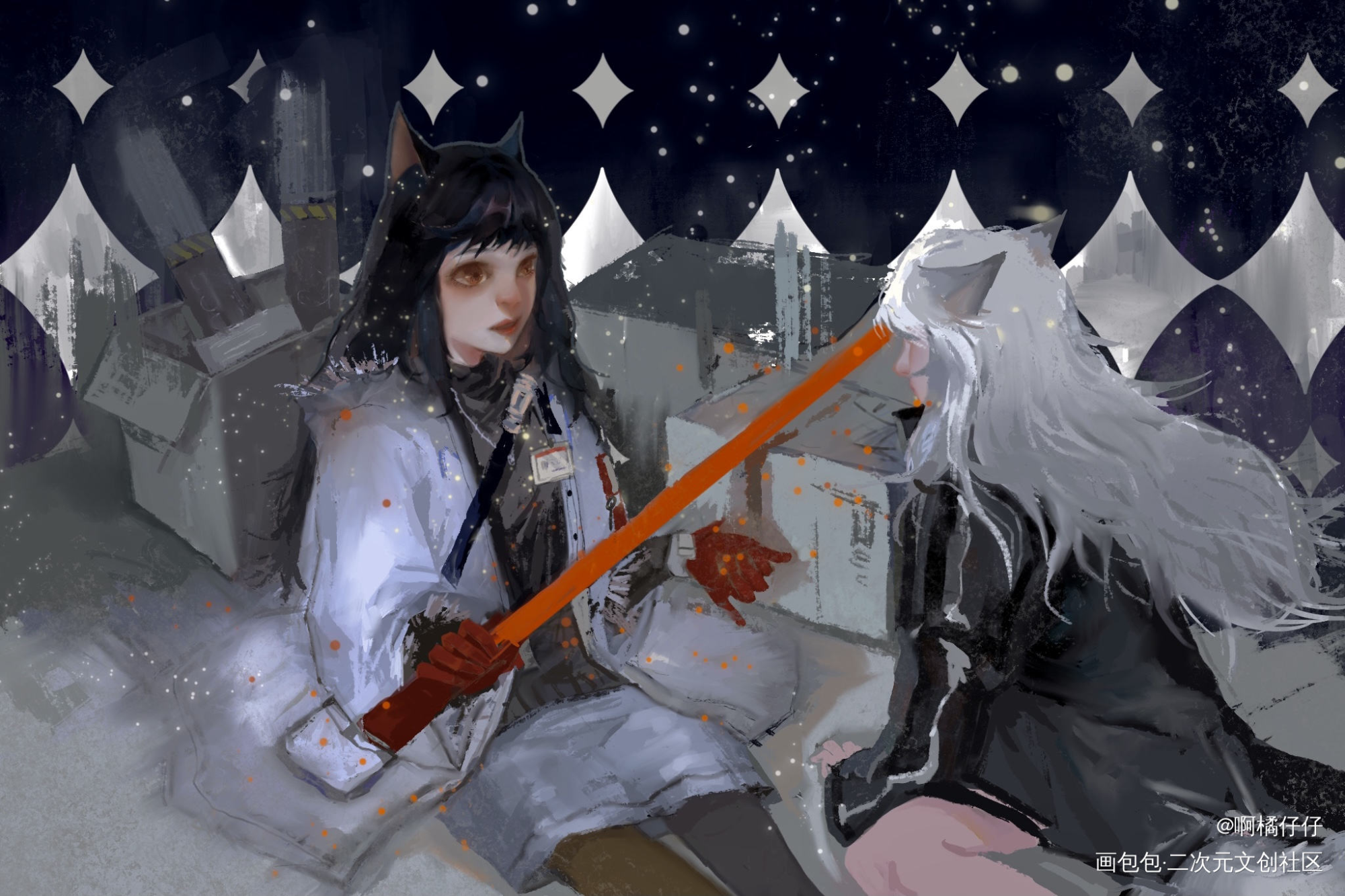 方舟双狼组，香香_明日方舟双狼组厚涂绘画作品