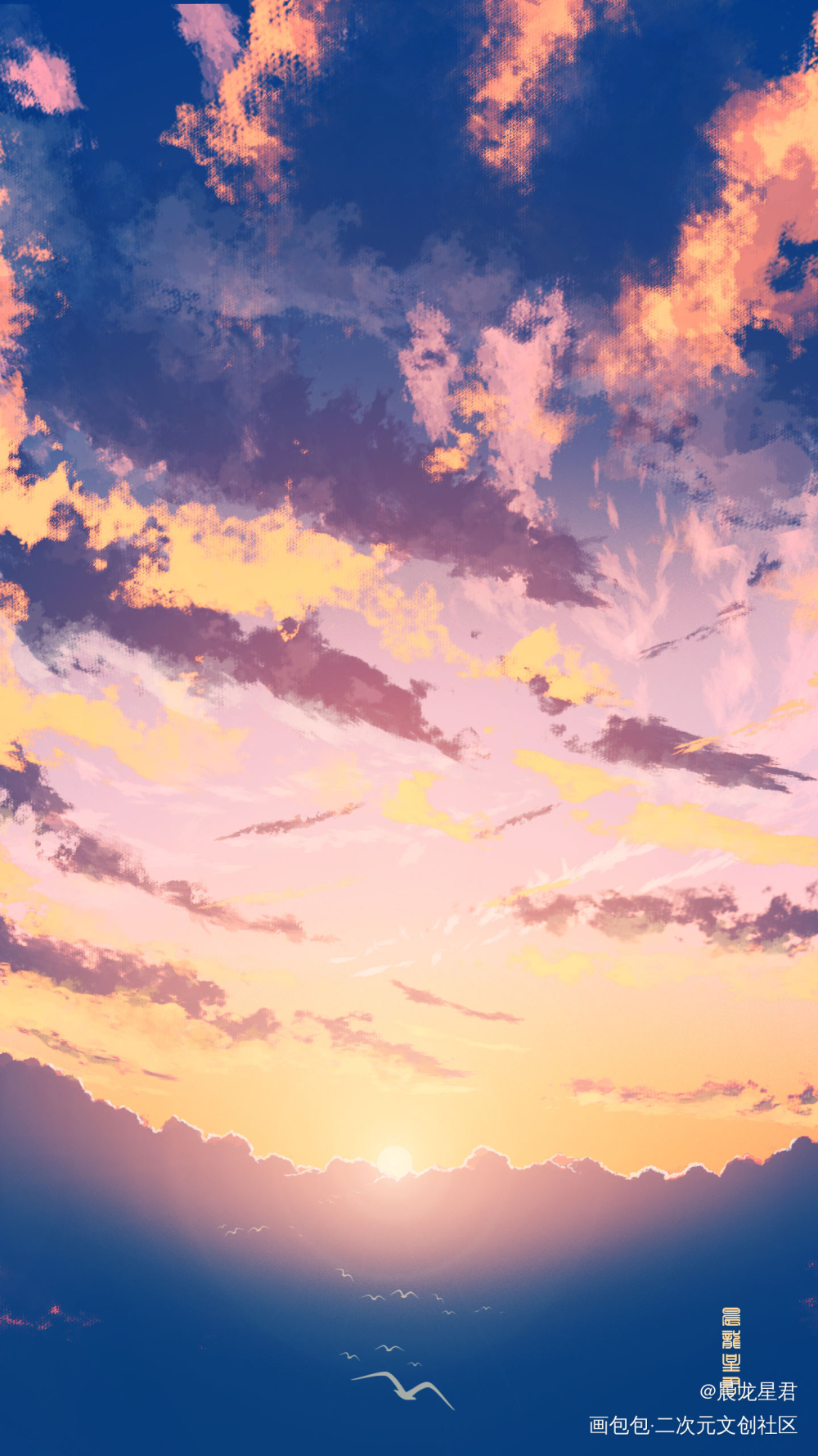 不同的时间的天空_日系天空插画壁纸绘画作品