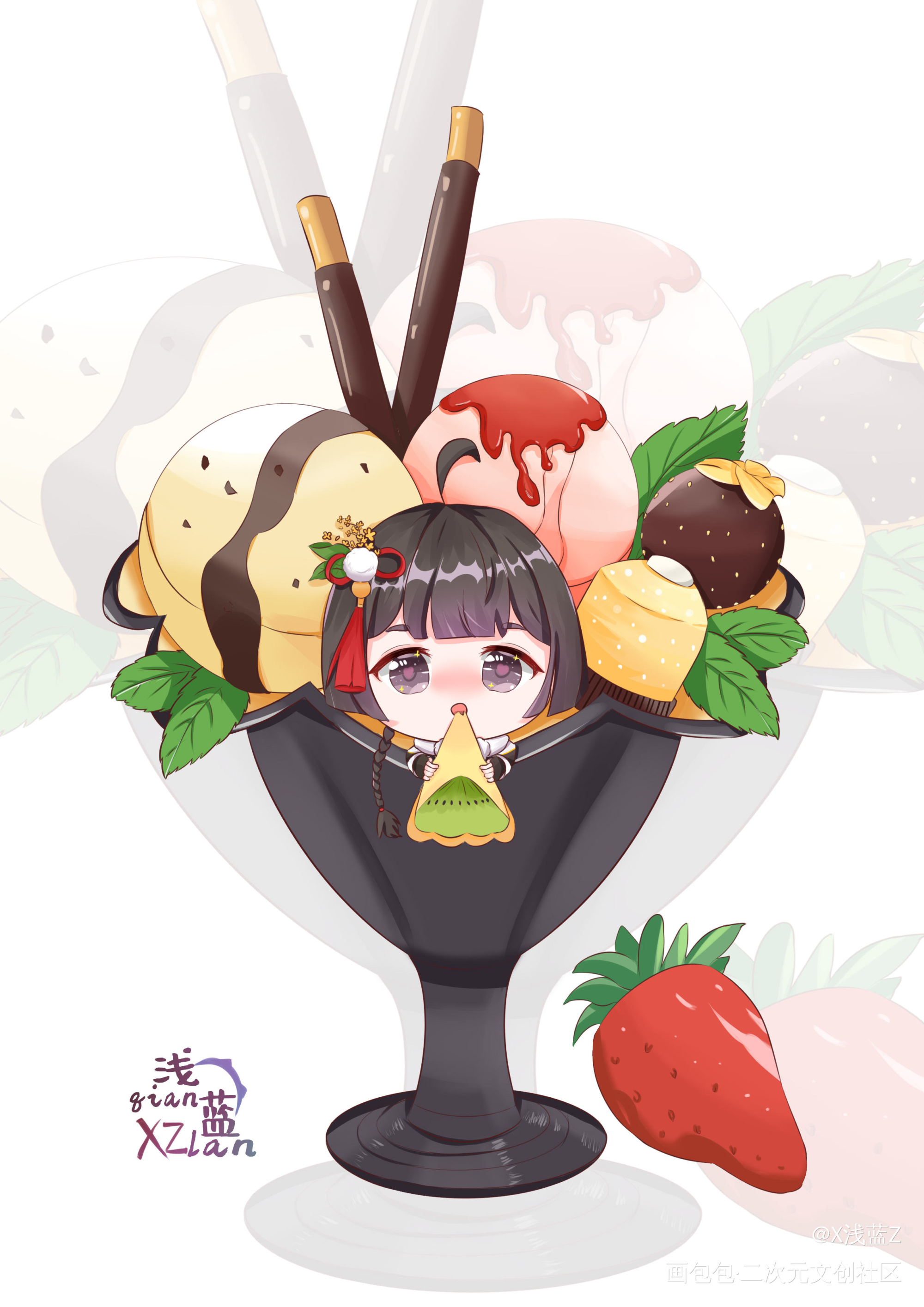 甜品小元宵_食物语混汤酒酿元宵Q版绘画作品
