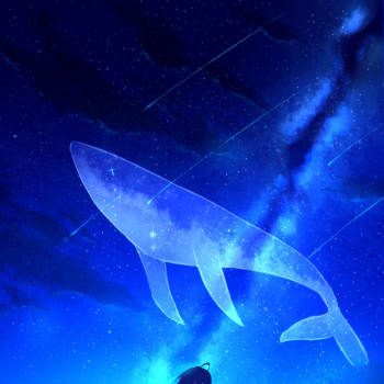 我与你在星空下相遇_少女鲸鱼星空绘画作品