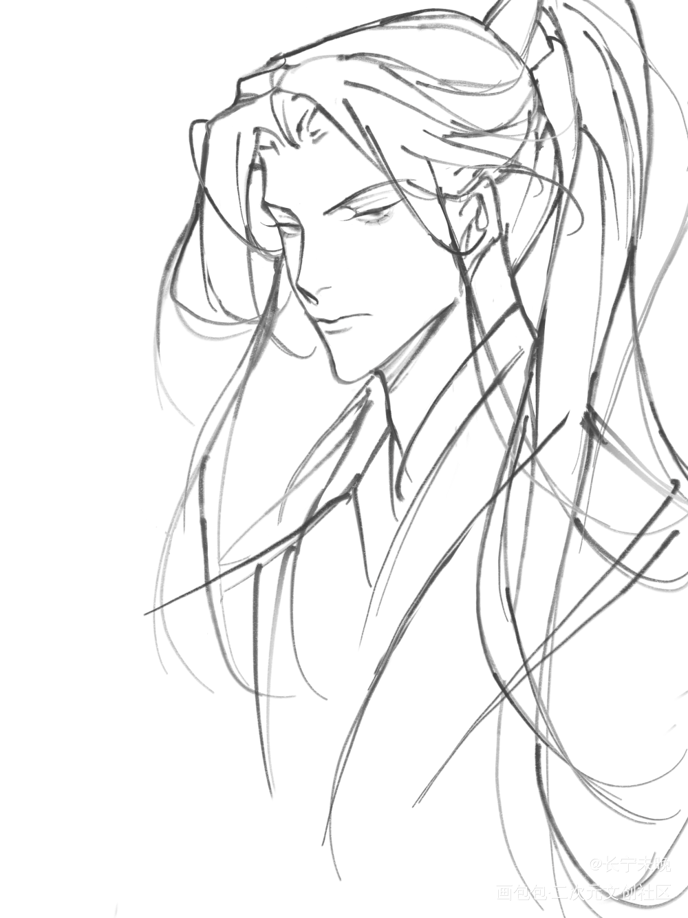 毫无完成度的摸鱼_二哈和他的白猫师尊绘画作品