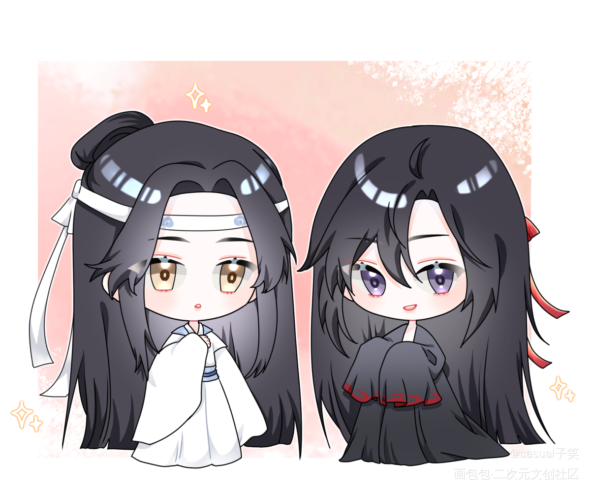 忘羡070_魔道祖师忘羡蓝忘机魏无羡魏无羡蓝忘机平涂Q版同人绘画作品