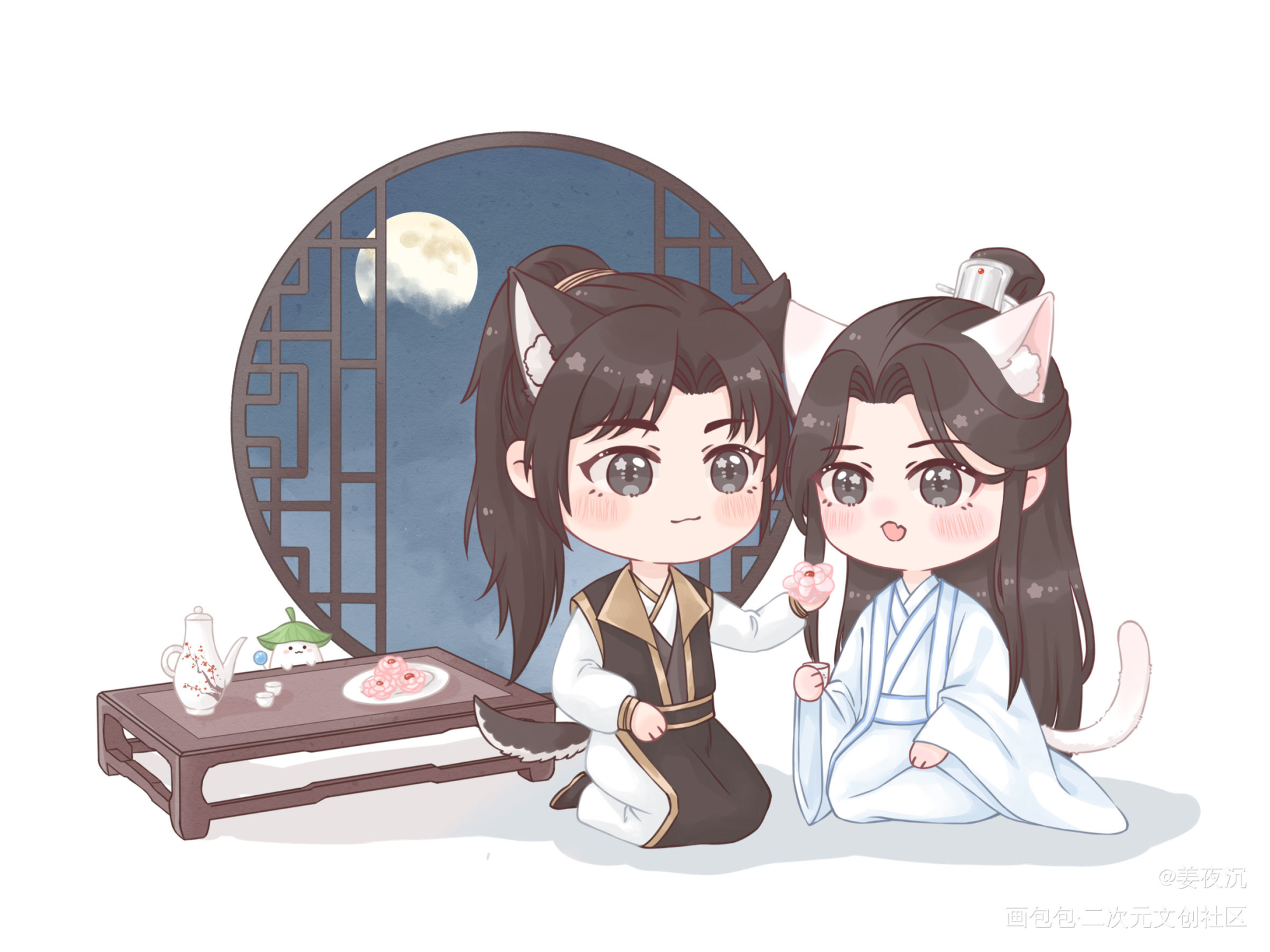 _二哈和他的白猫师尊燃晚Q版绘画作品