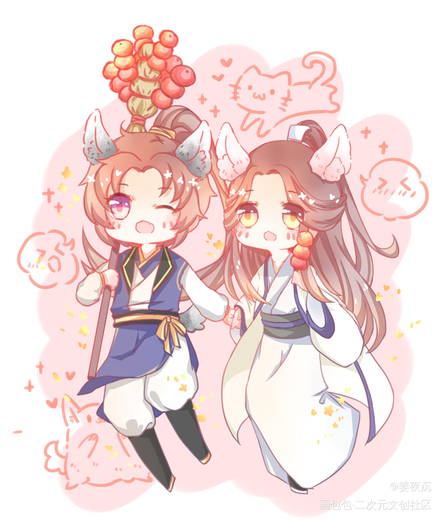 _二哈和他的白猫师尊燃晚Q版绘画作品