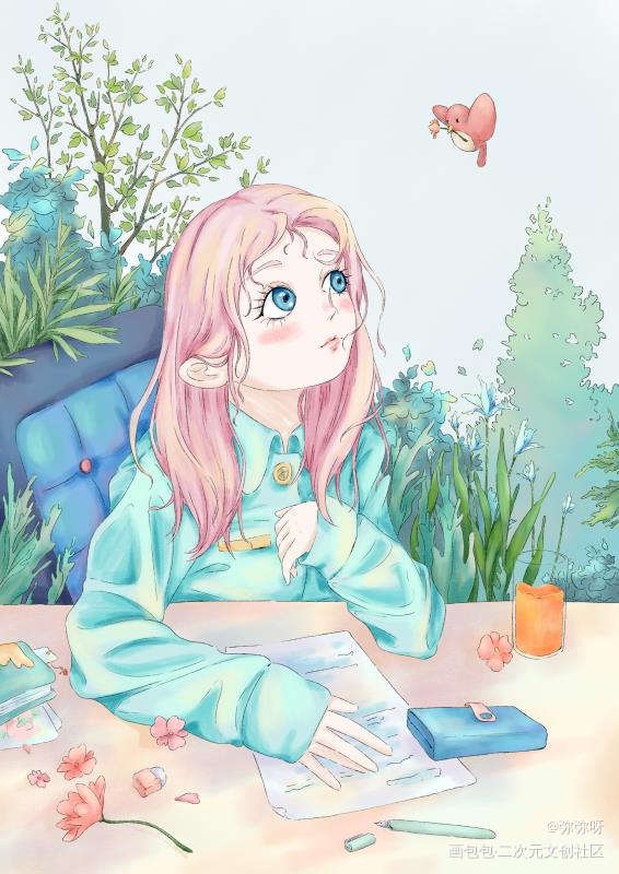 午后_童话平涂少女插画原创插画板绘插画约稿原创绘画作品