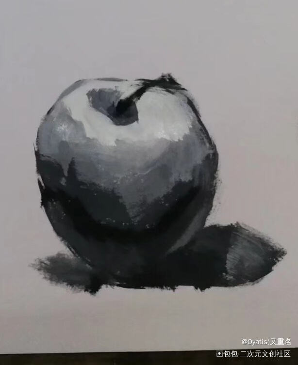 苹果4_手绘黑白水彩绘画练习绘画绘画作品