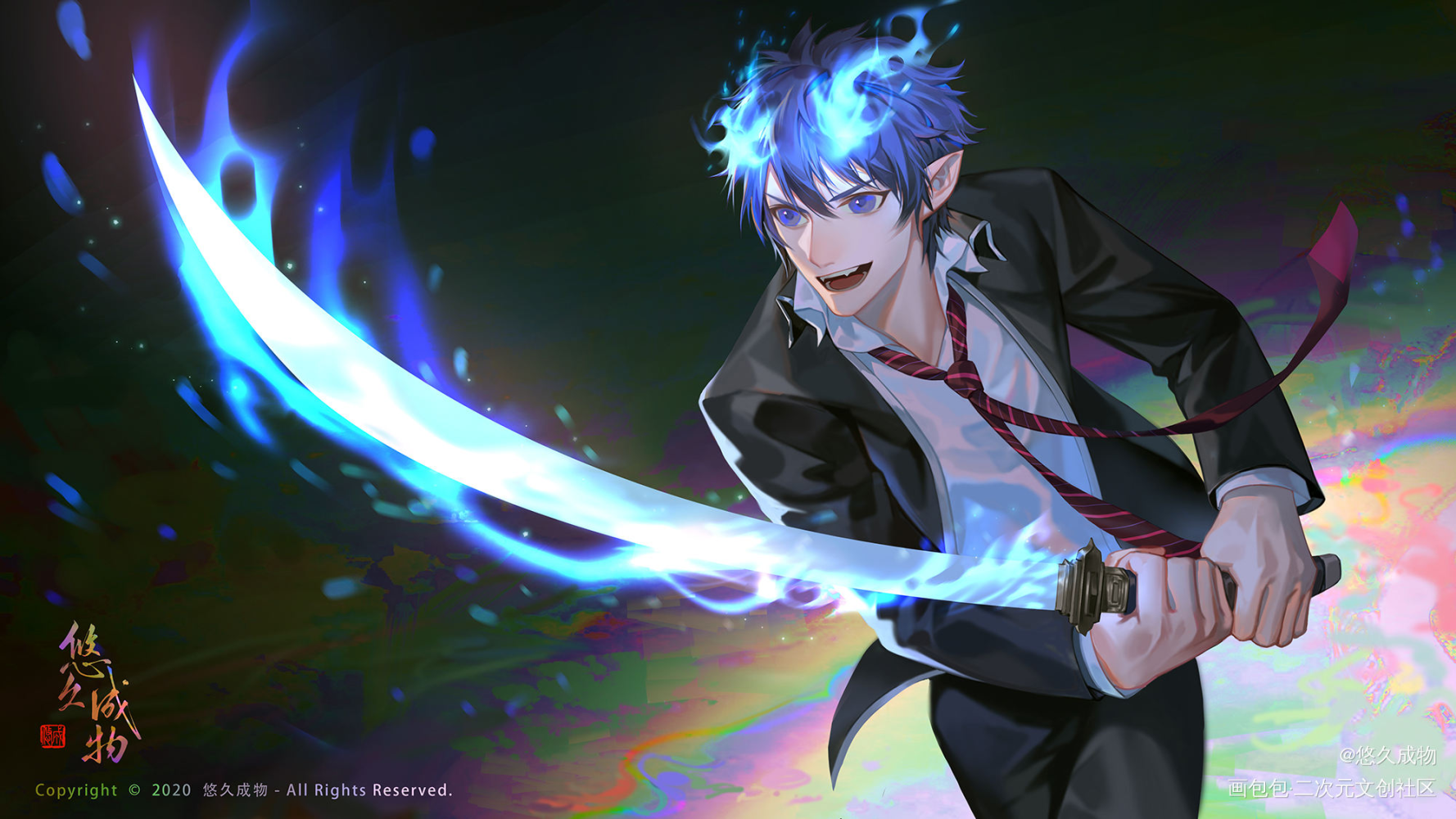 打卡_日系插画奥村燐青之驱魔师板绘绘画绘画作品